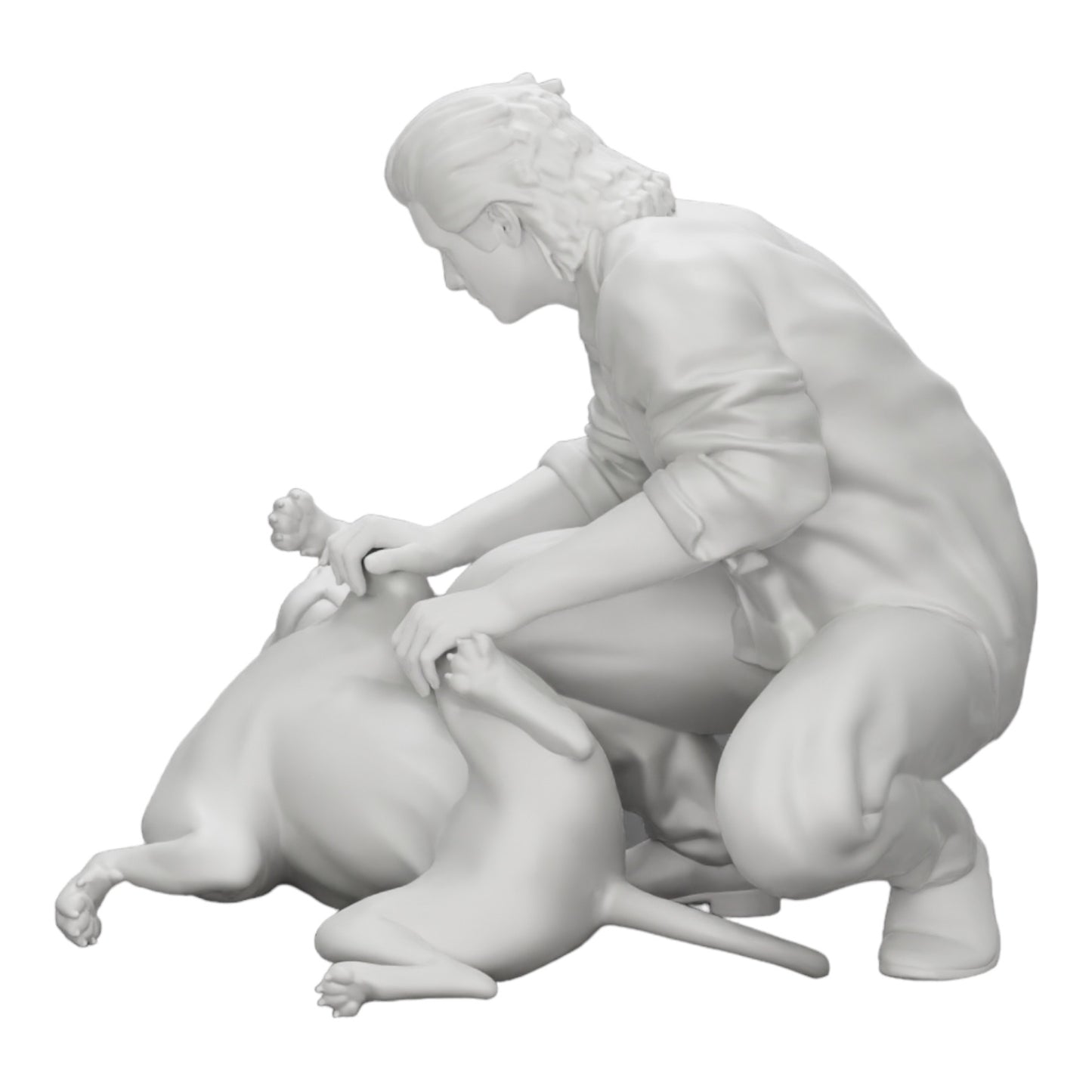 Diorama modelbouw productfoto 0: Knielende man aait zijn liggende hond (Ref Nr. A20)