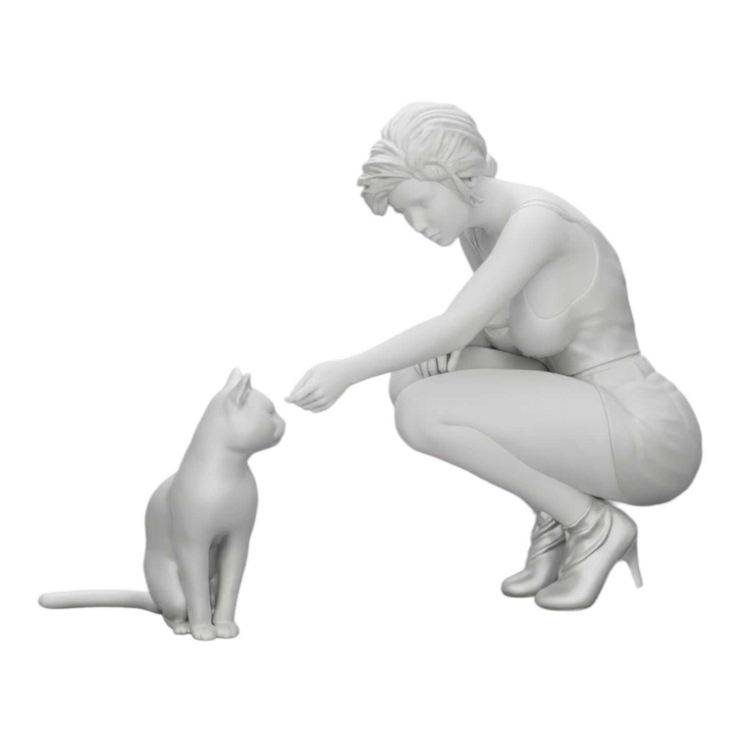 Diorama modelbouw productfoto 0: Mooi meisje knielt naast haar kat (Ref Nr. A21)