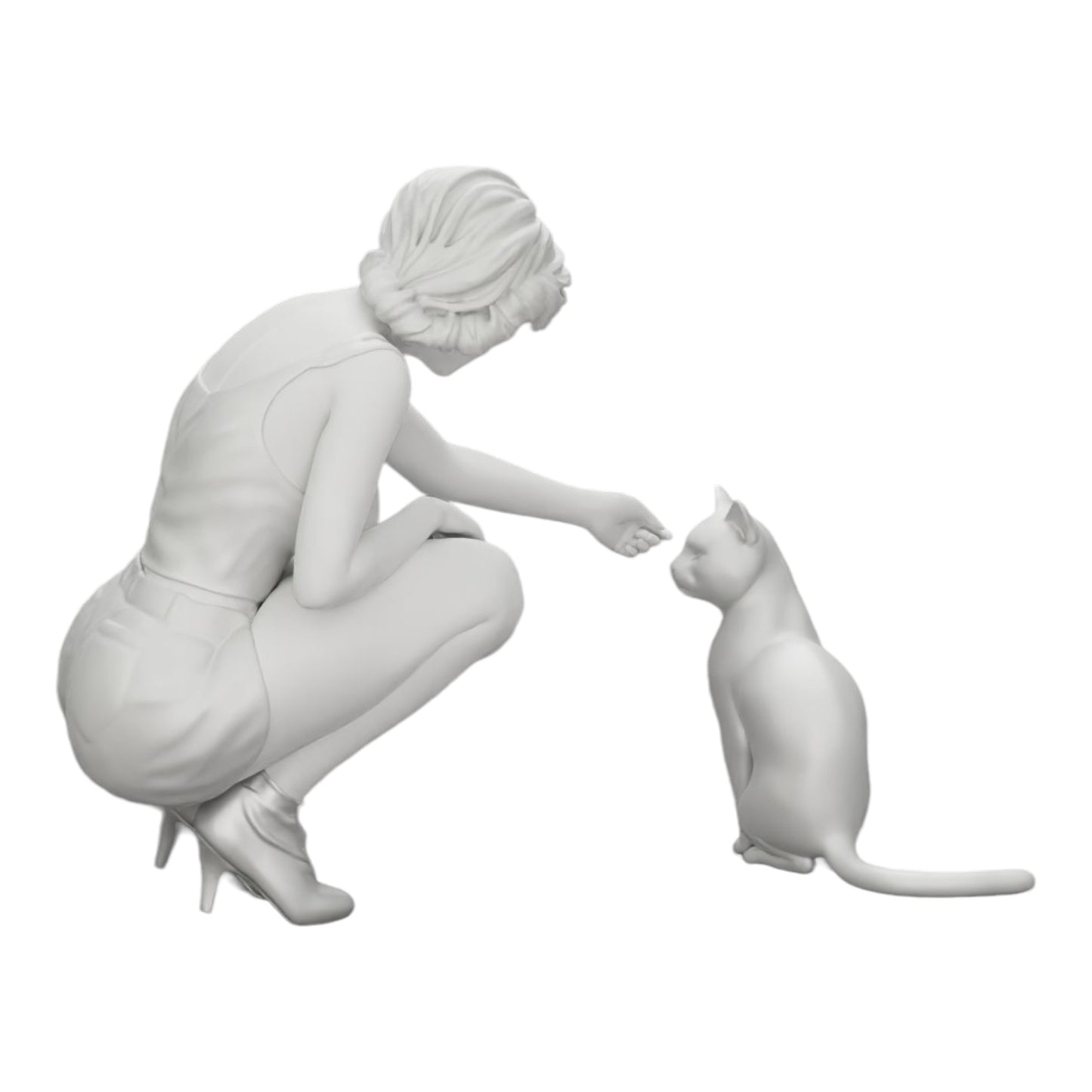 Diorama modelbouw productfoto 0: Mooi meisje knielt naast haar kat (Ref Nr. A21)