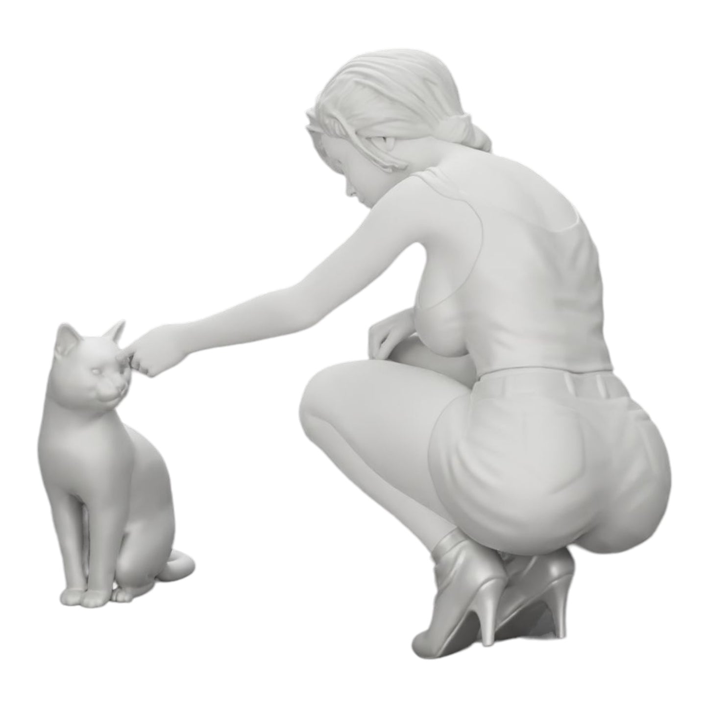 Diorama modelbouw productfoto 0: Mooi meisje knielt naast haar kat (Ref Nr. A21)