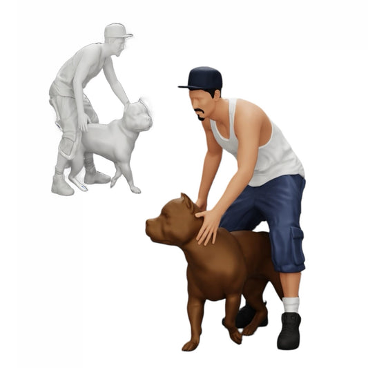 Diorama modelbouw productfoto 0: Gangster-Homie met pet en Pitbull hond (Ref Nr. A22)
