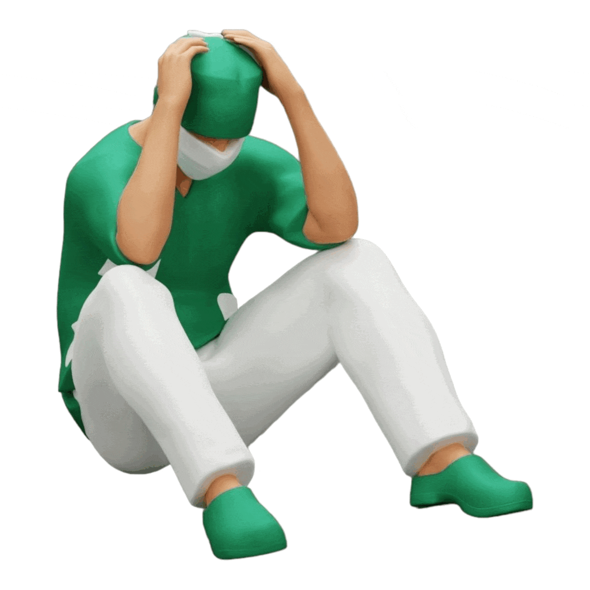 Diorama modelbouw productfoto 0: Denkende chirurg na mislukte ingreep zit op de grond (Ref Nr. A31)