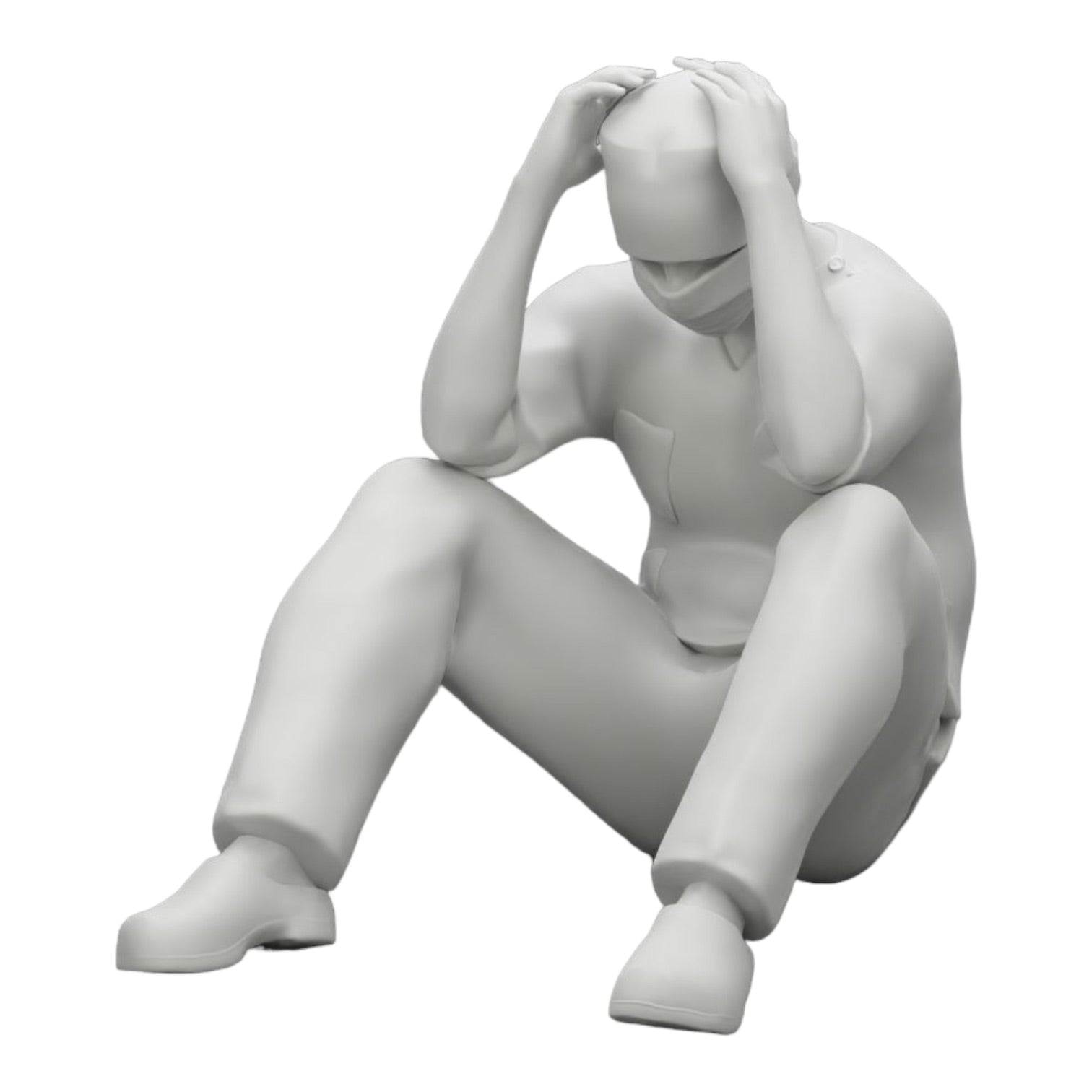 Diorama modelbouw productfoto 0: Denkende chirurg na mislukte ingreep zit op de grond (Ref Nr. A31)