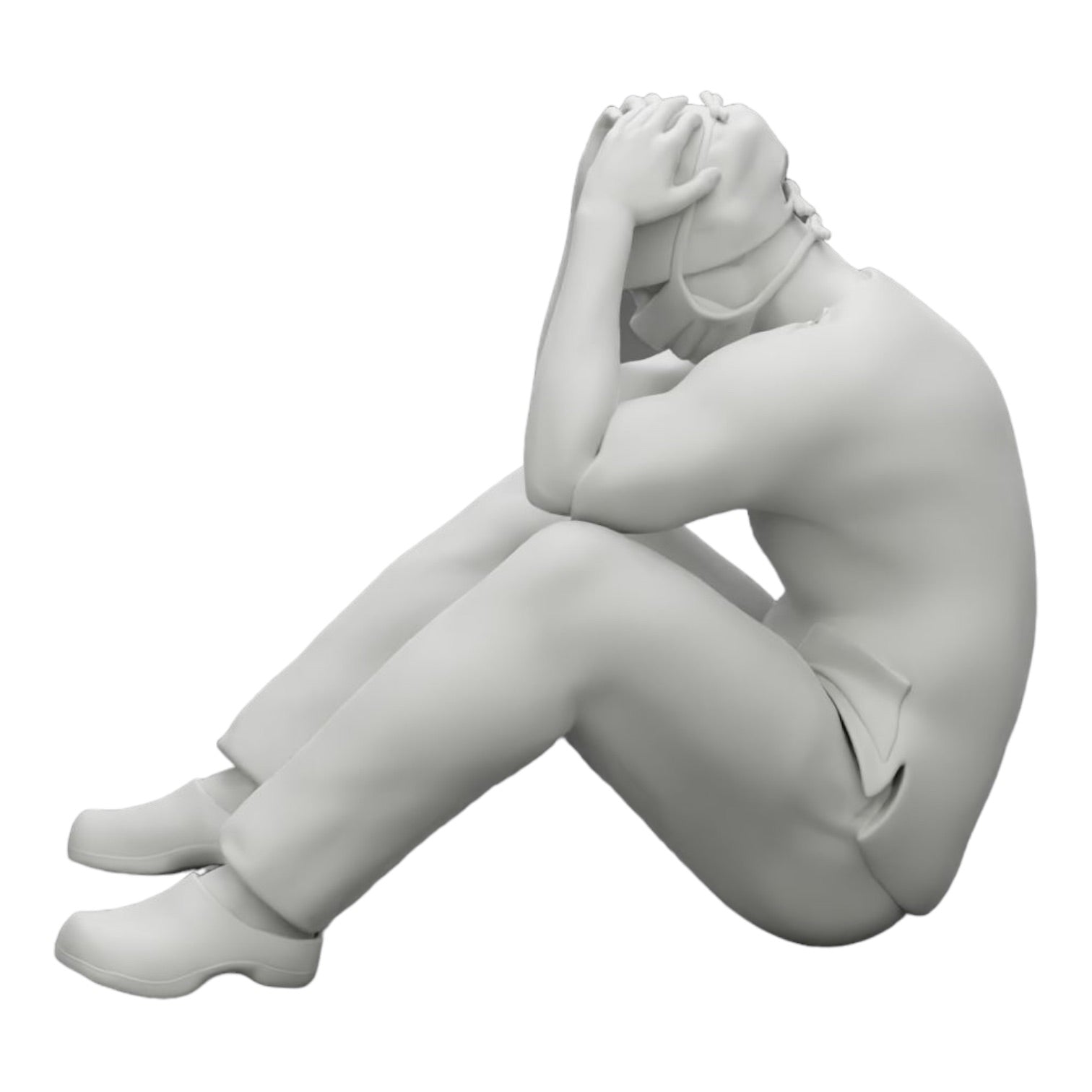 Diorama modelbouw productfoto 0: Denkende chirurg na mislukte ingreep zit op de grond (Ref Nr. A31)