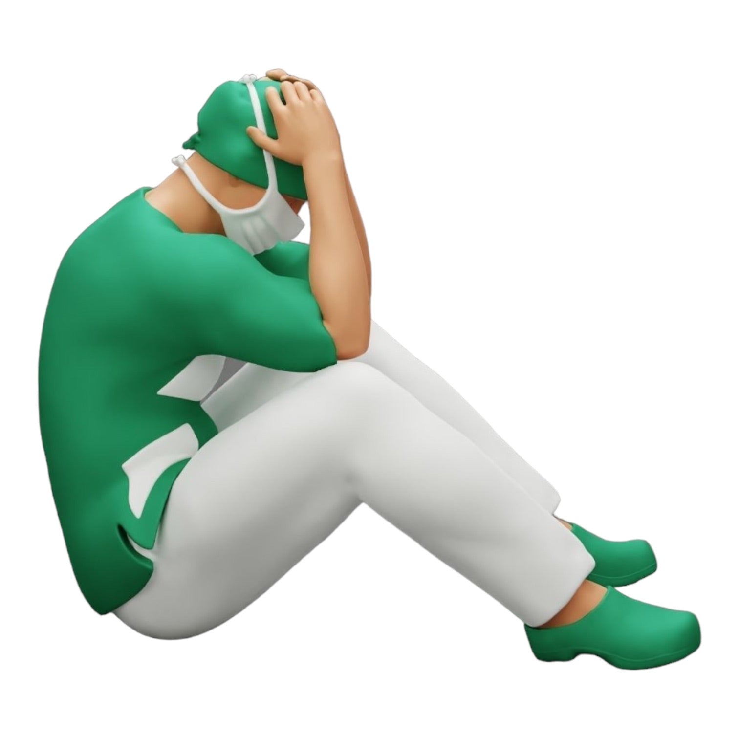 Diorama modelbouw productfoto 0: Denkende chirurg na mislukte ingreep zit op de grond (Ref Nr. A31)