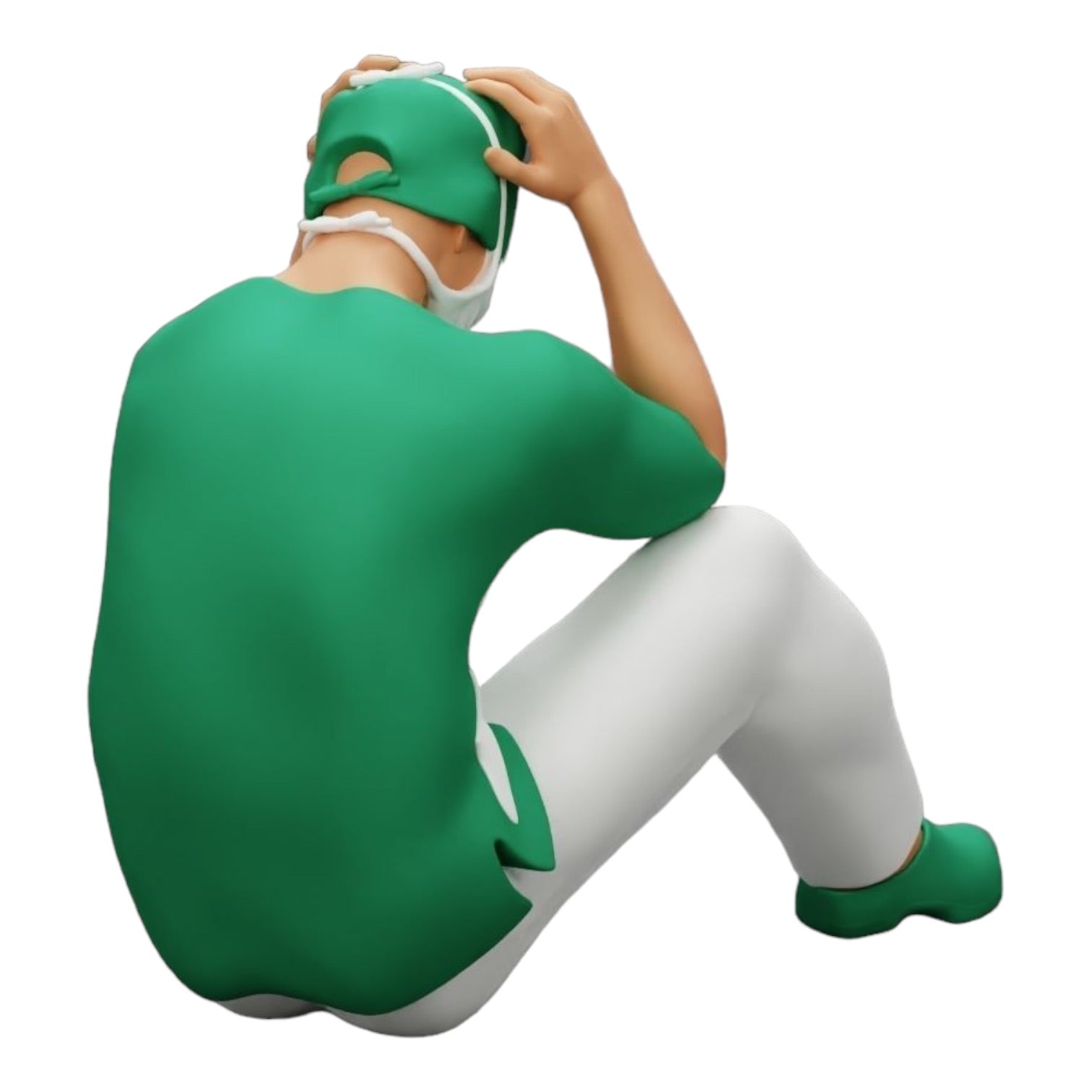 Diorama modelbouw productfoto 0: Denkende chirurg na mislukte ingreep zit op de grond (Ref Nr. A31)