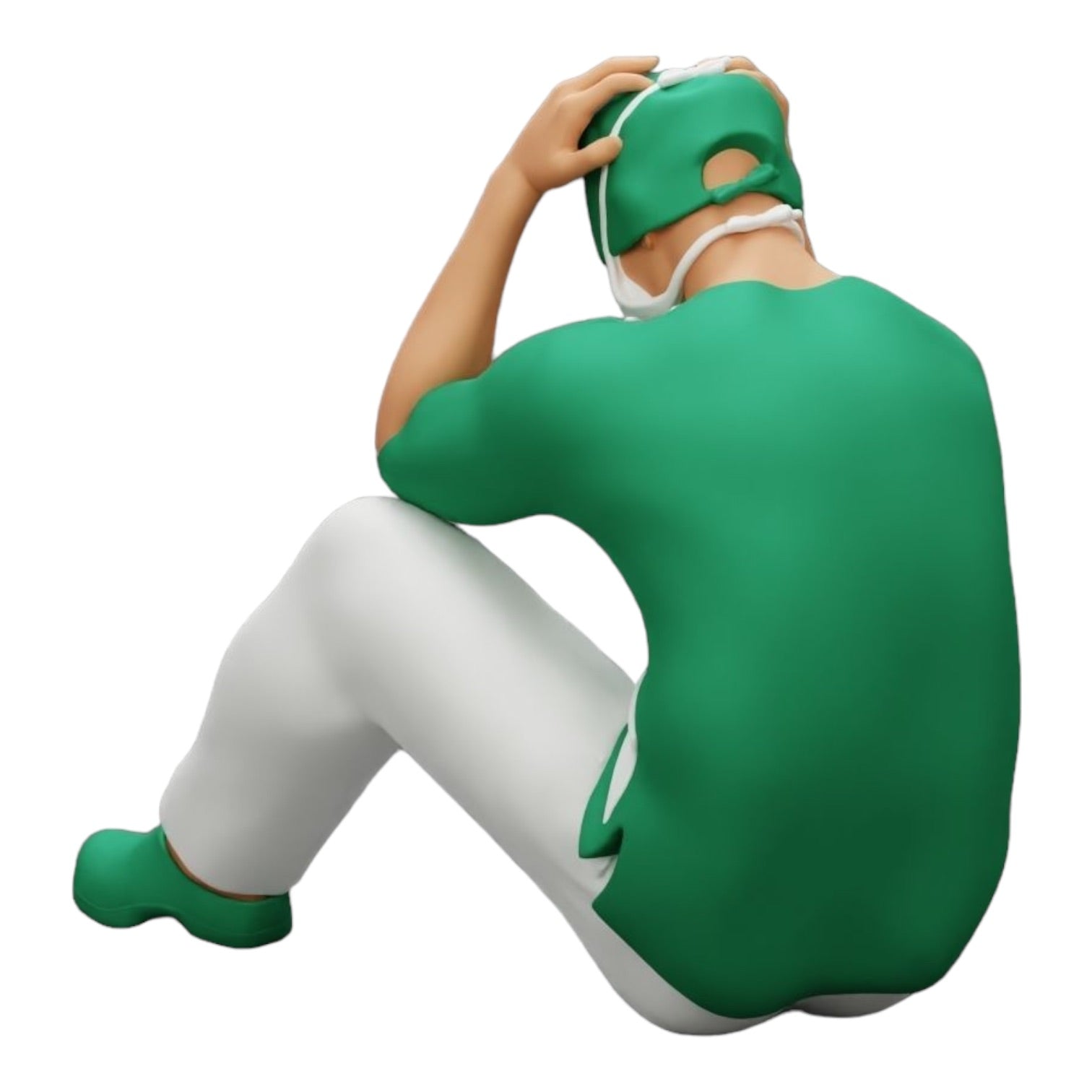 Diorama modelbouw productfoto 0: Denkende chirurg na mislukte ingreep zit op de grond (Ref Nr. A31)