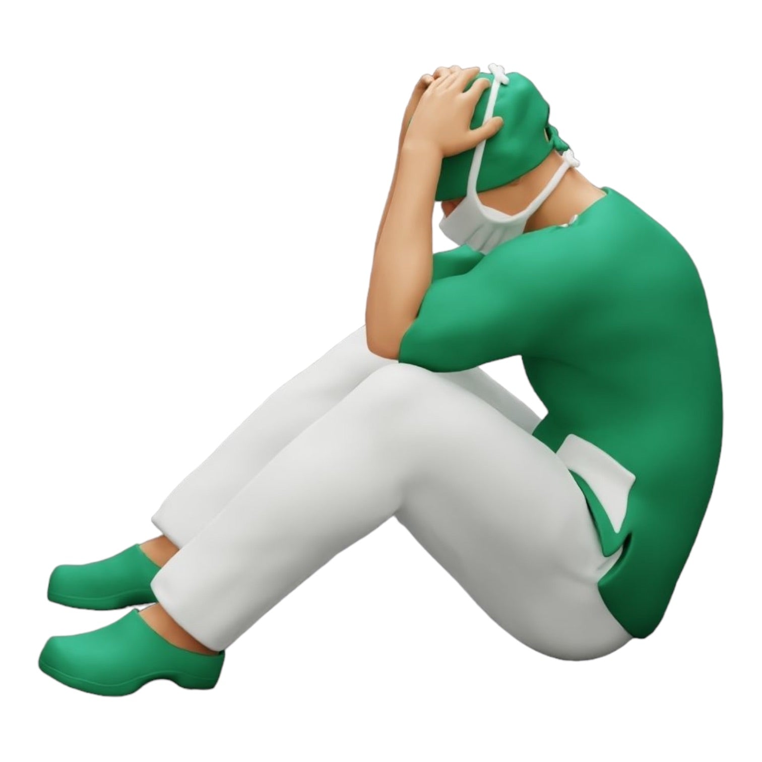 Diorama modelbouw productfoto 0: Denkende chirurg na mislukte ingreep zit op de grond (Ref Nr. A31)