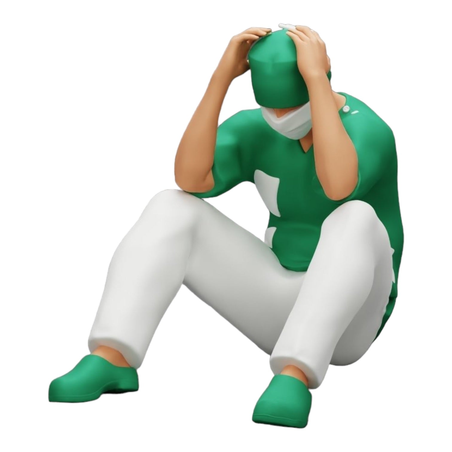 Diorama modelbouw productfoto 0: Denkende chirurg na mislukte ingreep zit op de grond (Ref Nr. A31)