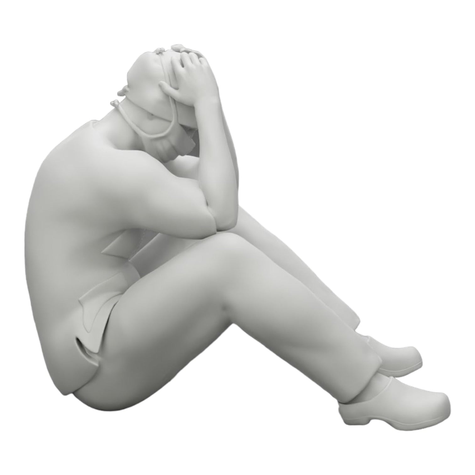 Diorama modelbouw productfoto 0: Denkende chirurg na mislukte ingreep zit op de grond (Ref Nr. A31)