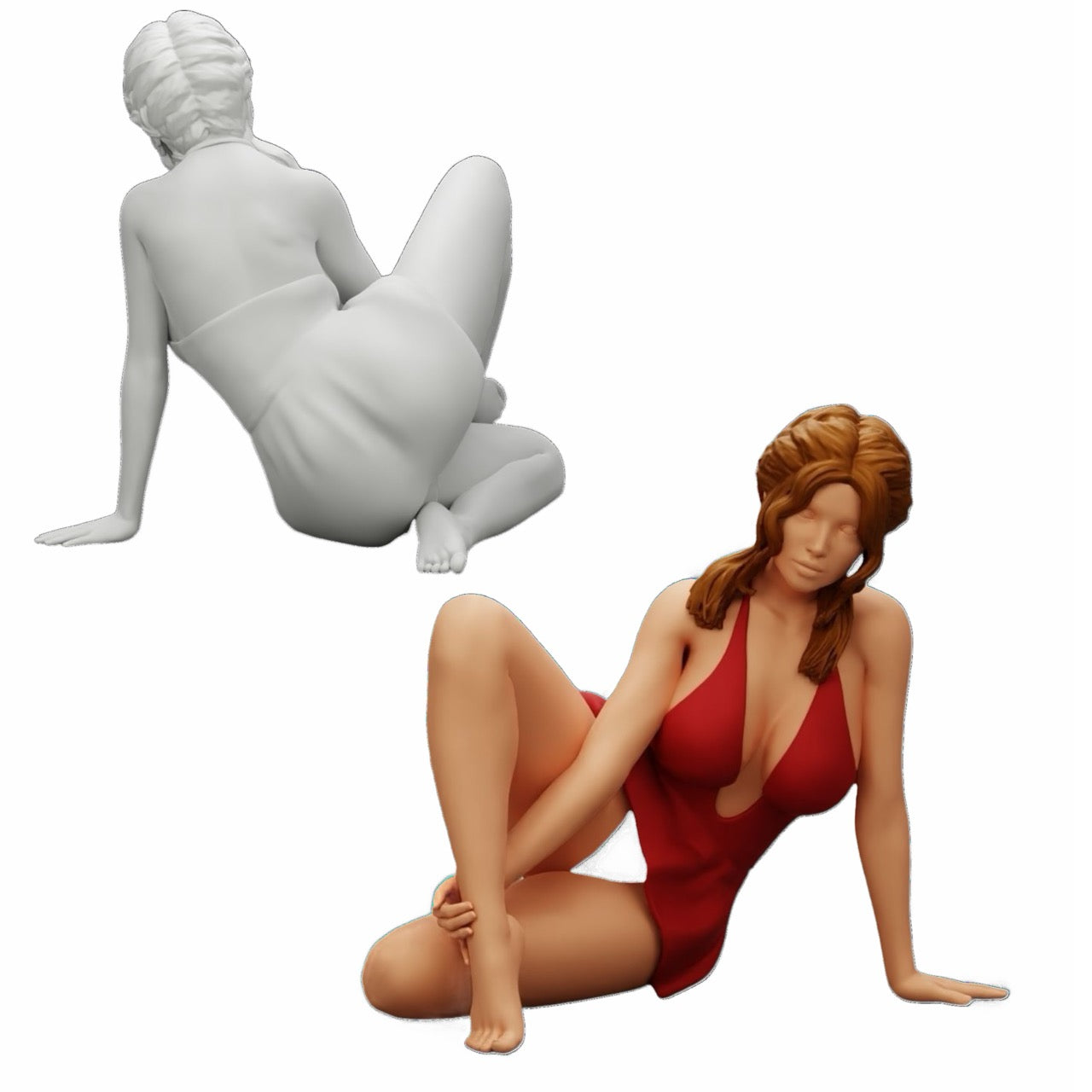 Diorama Modellbau Produktfoto 0: Attraktive Frau sitzt entspannt in der Hocke (Ref Nr. A34)