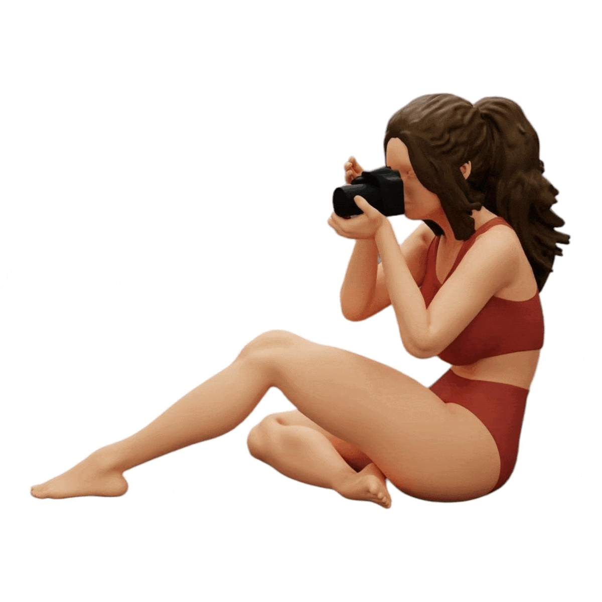 Diorama modelbouw productfoto 0: Fotograaf in bikini zit en houdt een camera vast (Ref Nr. A35)
