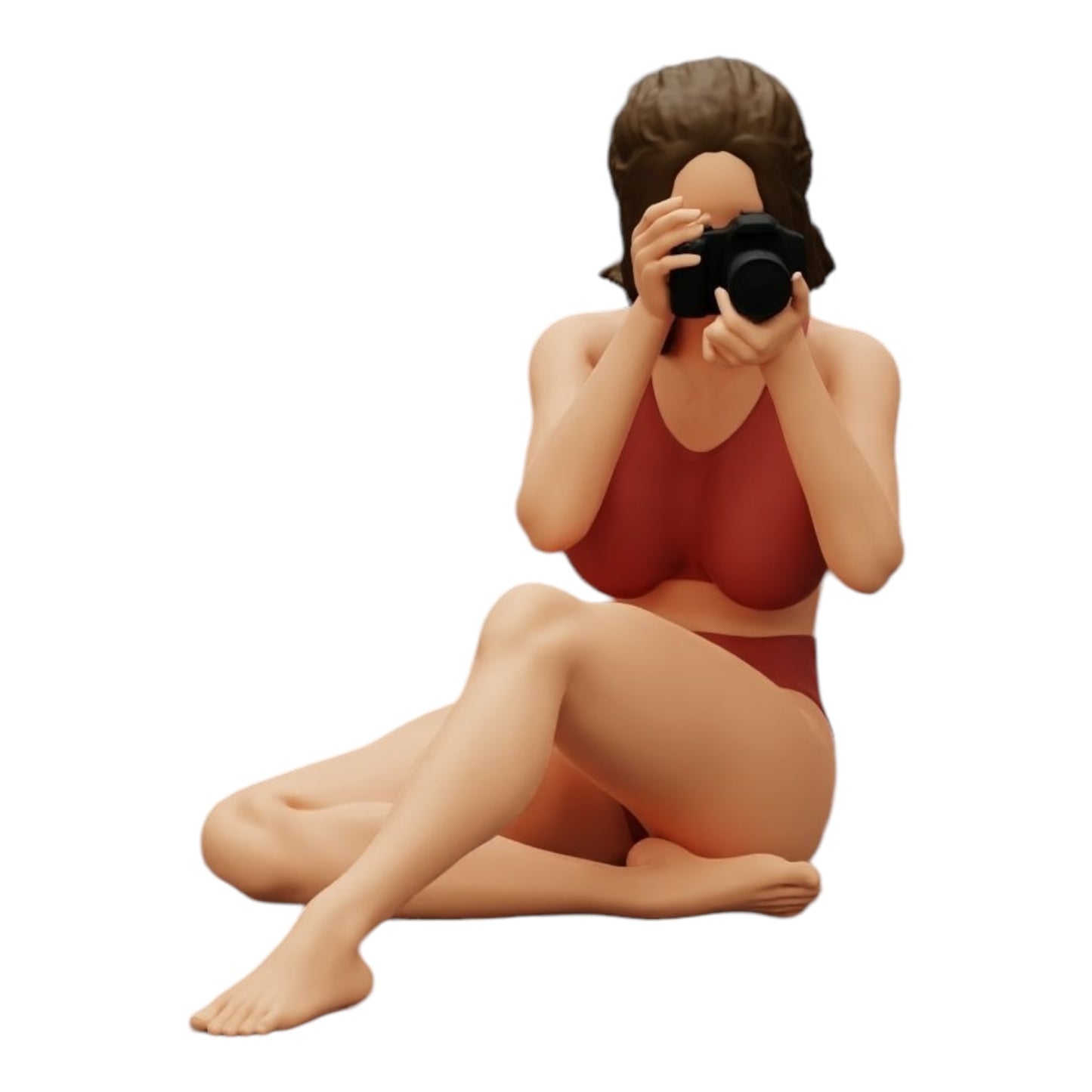 Diorama modelbouw productfoto 0: Fotograaf in bikini zit en houdt een camera vast (Ref Nr. A35)