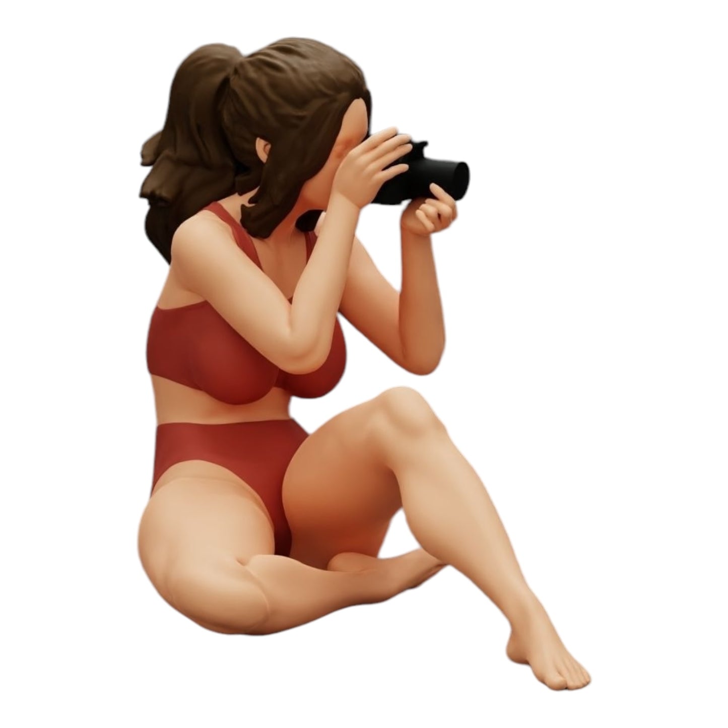 Diorama modelbouw productfoto 0: Fotograaf in bikini zit en houdt een camera vast (Ref Nr. A35)