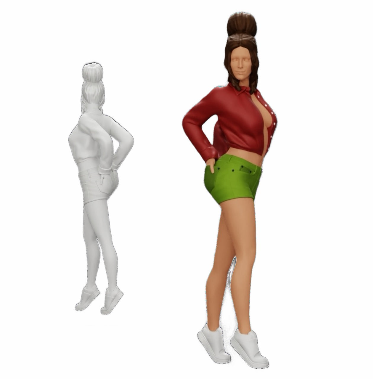 Diorama modelbouw productfoto 0: Sexy meisje in shorts en open minishirt met handen in de achterzak (Ref Nr. A38)