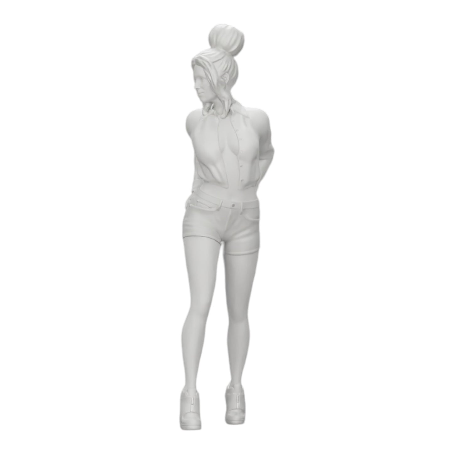Diorama modelbouw productfoto 0: Sexy meisje in shorts en open minishirt met handen in de achterzak (Ref Nr. A38)