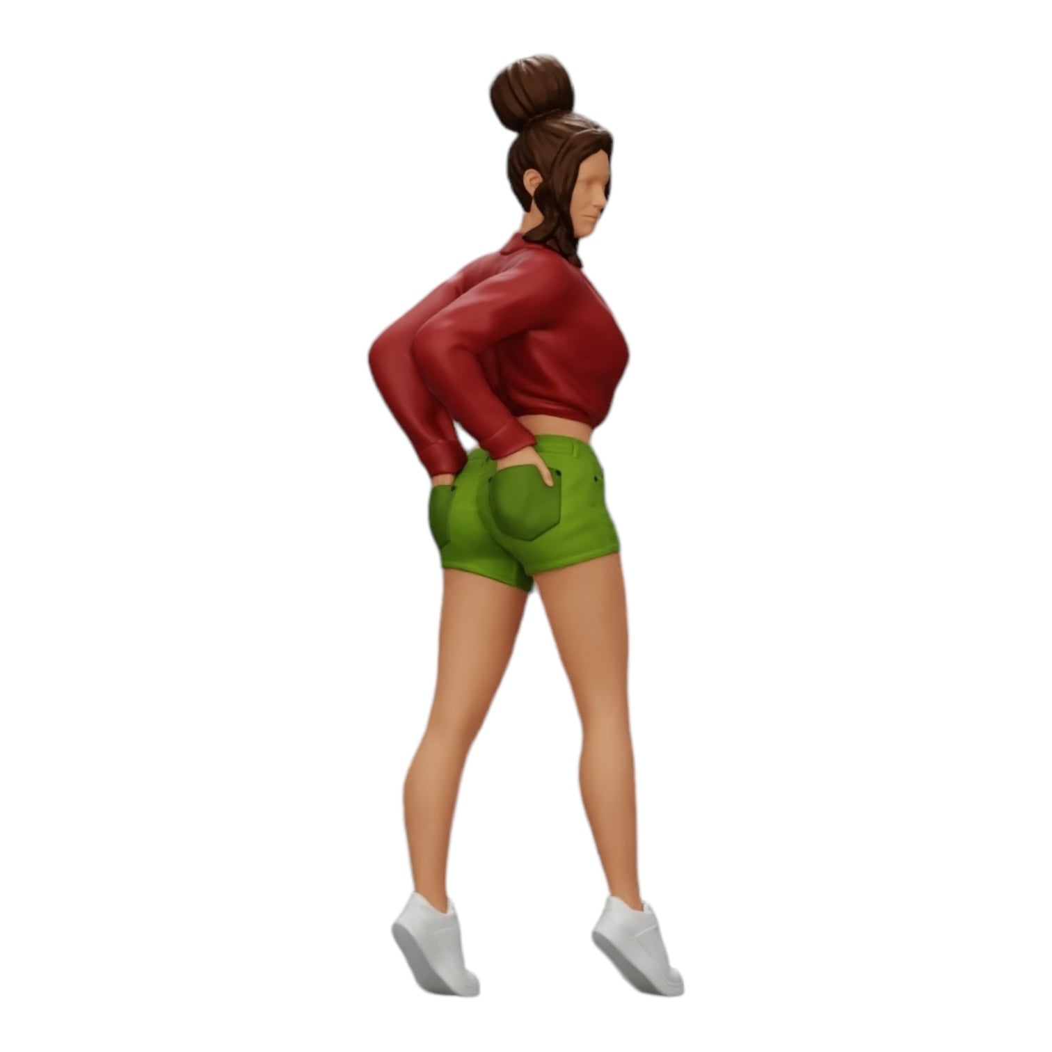 Diorama modelbouw productfoto 0: Sexy meisje in shorts en open minishirt met handen in de achterzak (Ref Nr. A38)