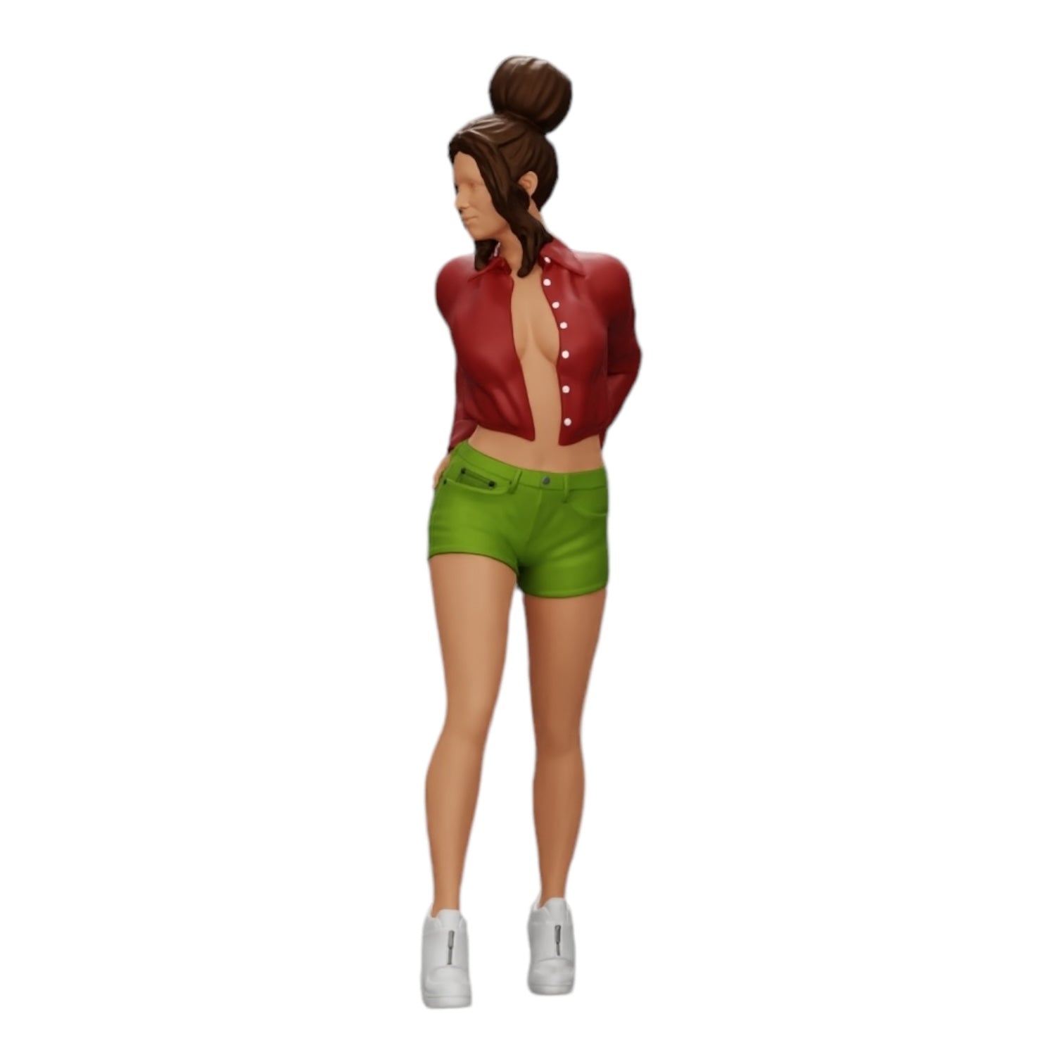 Diorama modelbouw productfoto 0: Sexy meisje in shorts en open minishirt met handen in de achterzak (Ref Nr. A38)