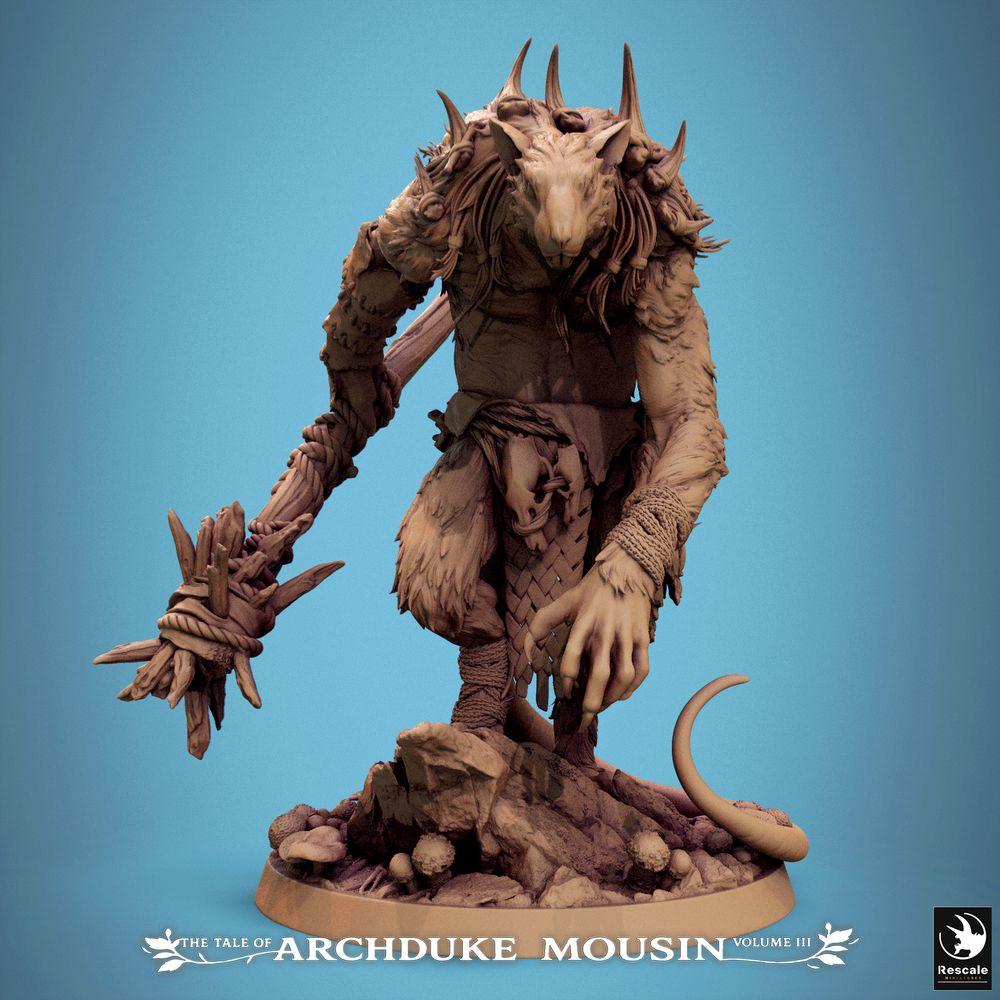 Productfoto Tabletop 28mm Lord of the Print (LotP) 0: Tabletop Miniatuur: Ratmens Oorlogsheer met Stekelknuppel, Warlord - Beestenkrijger Barbar, Stammes-Kampioen, Monster-Baas voor Skirmish en Dungeon (25_07_O9)