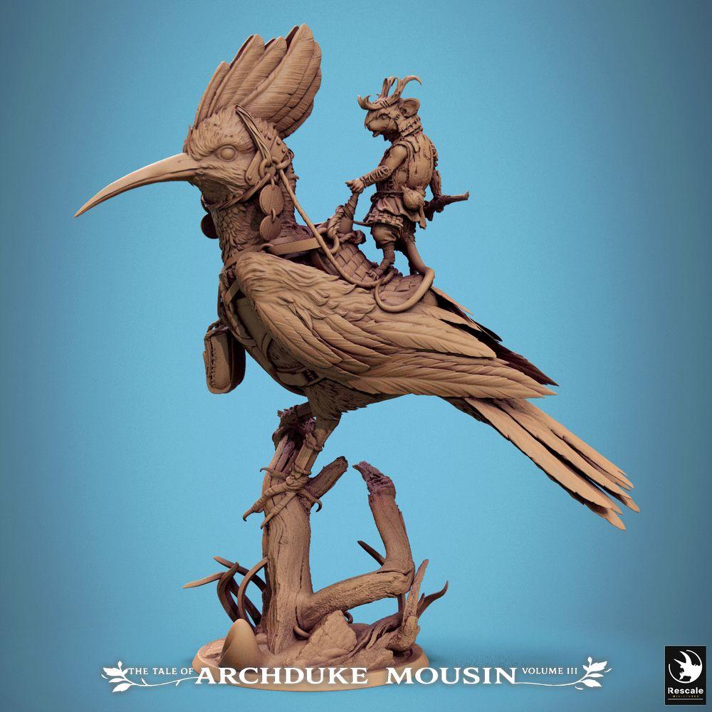 Productfoto Tabletop 28mm Lord of the Print (LotP) 1: Tabletop Miniatuur: Vogelrijder op Reusachtige Vogel (Wiedehopf/Hoopoe), Knaagdier Volk Boswachter en Verkenner, Beestenrijder (25_07_E5)