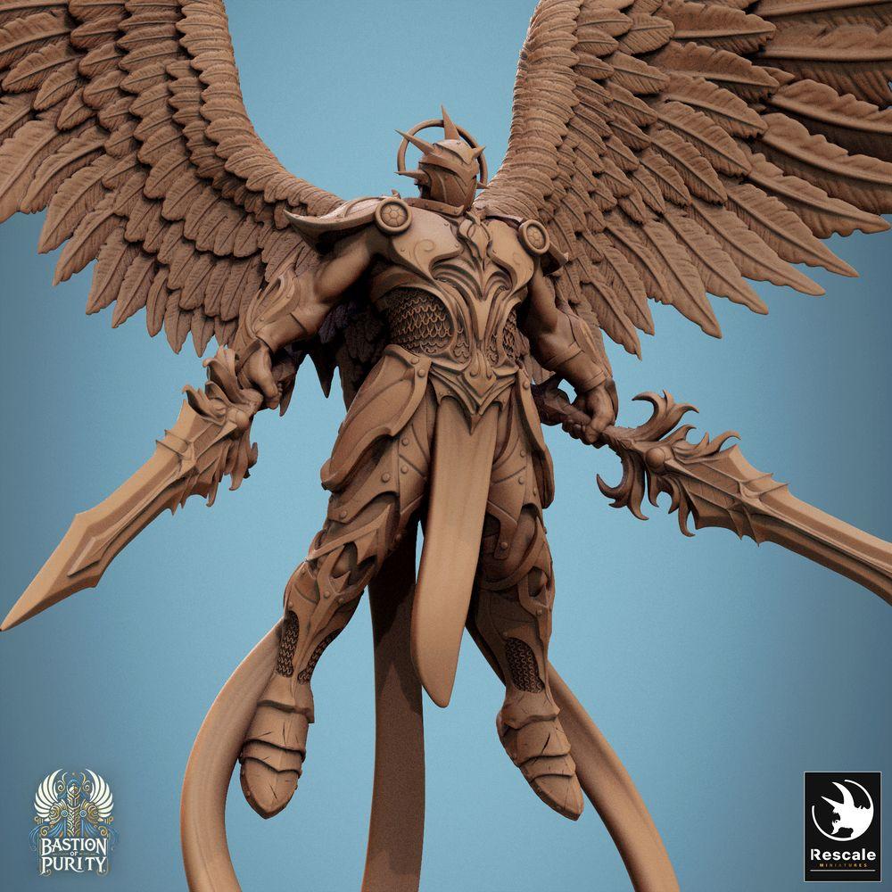Productfoto Tabletop 28mm Lord of the Print (LotP) 0: Fantasy Miniatuur: Hemelse Engelenkrijger, gevleugelde Paladijn, Twee-zwaarden Kampioen - Aurelian Skyblade (24_09_B2)