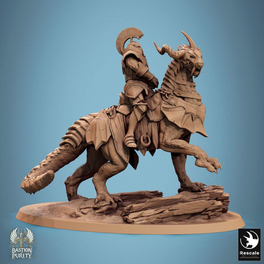 Productfoto Tabletop 28mm Lord of the Print (LotP) 1: Fantasy Figuur: Dragoryx Chief / Dragoryx Häuptling - gepanserde Drakenrijder / Saurierreider in Volle Pantseruitrusting, Cavalerie-Kampioen met Oorlogshamer (24_09_I2)