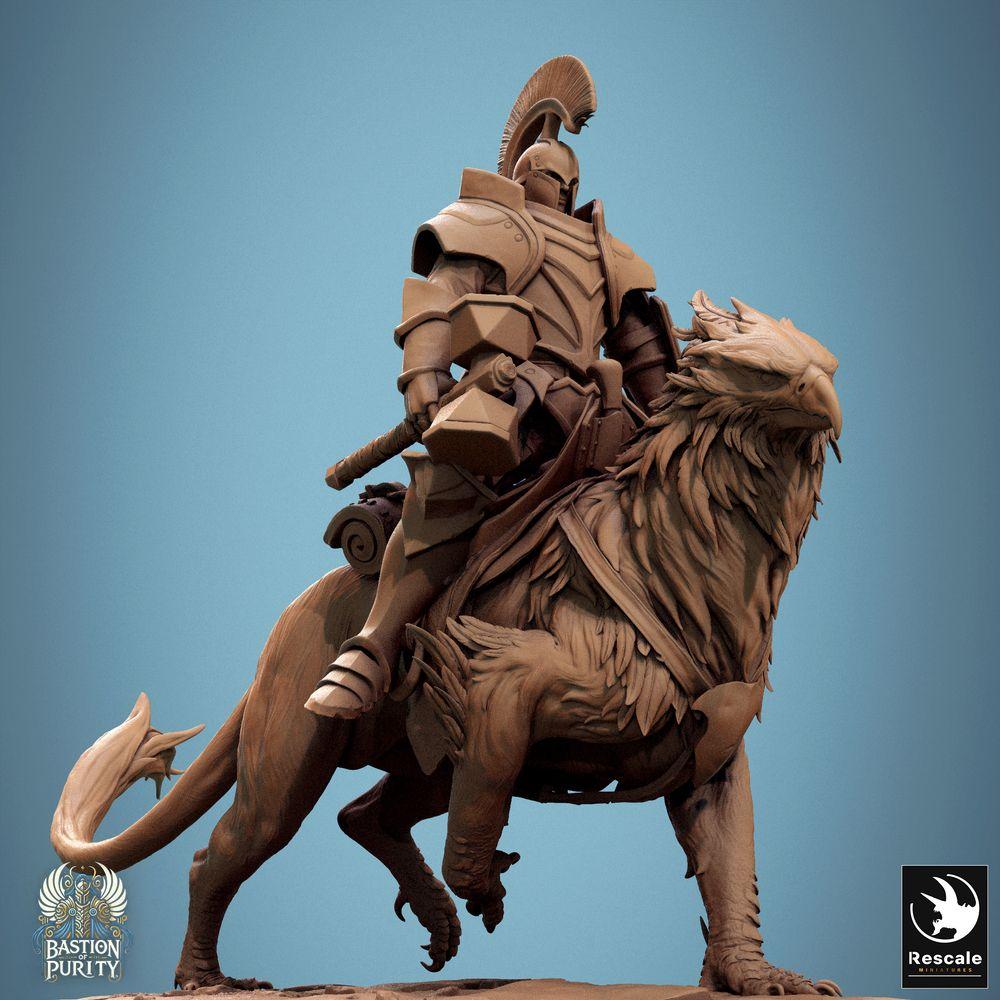 Productfoto Tabletop 28mm Lord of the Print (LotP) 0: Tabletop Miniatuur: Greifenrijder Griffon Rider, bereden Paladijn met tweehandige hamer, cavalerieheld, monsterlijke cavalerie (24_09_G9)