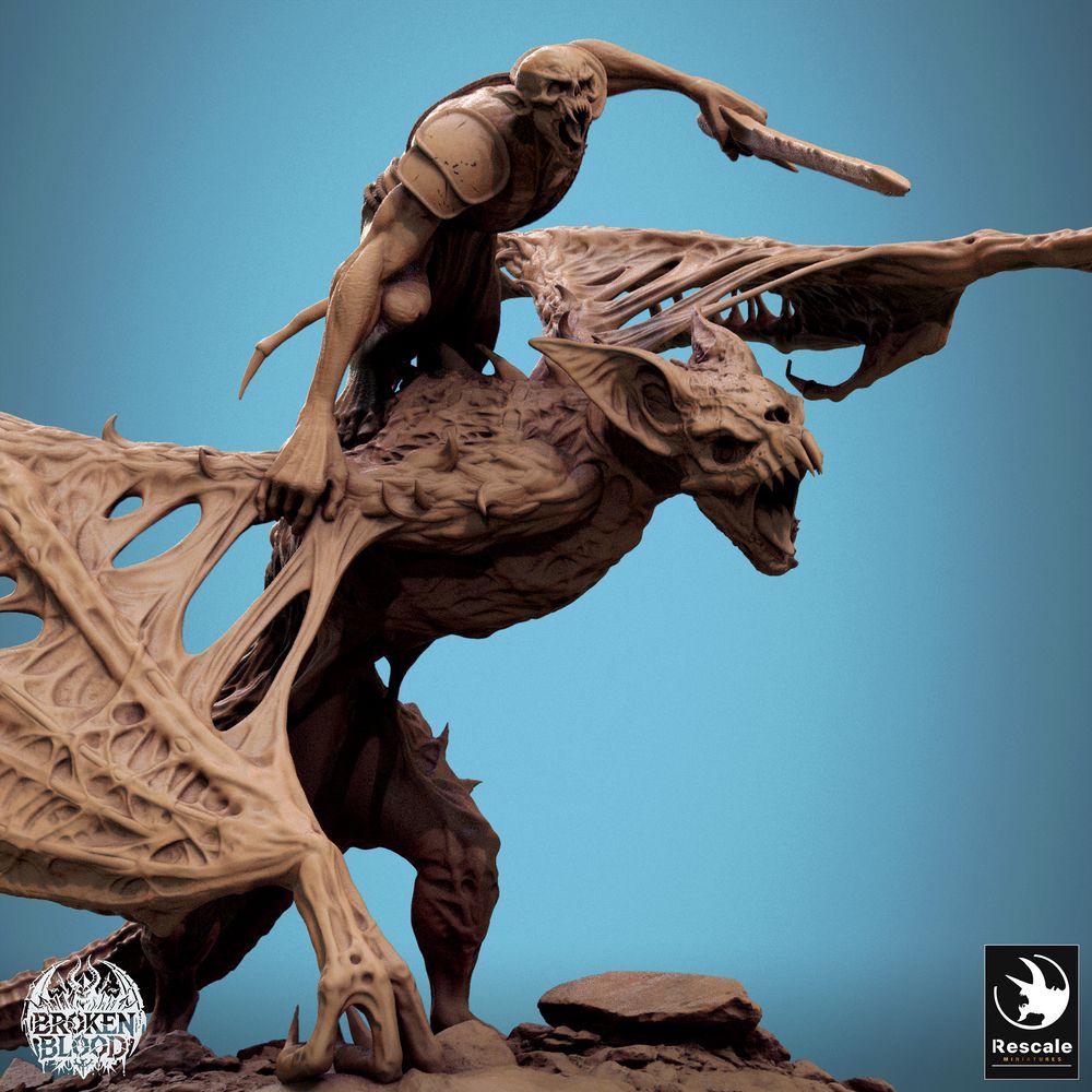 Productfoto Tabletop 28mm Lord of the Print (LotP) 2: Tabletop Miniatuur: Demonrijder op Vleugeldier, Ondode Ghoul-rijder, Chaos Cavalerie, Schrikvlieger Baasmonster (24_11_D1)