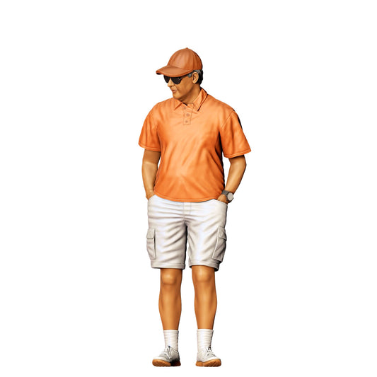 Diorama modelbouw productfoto 0: Man met pet bekijkt auto - Autoscene (Ref. Nr. 364)