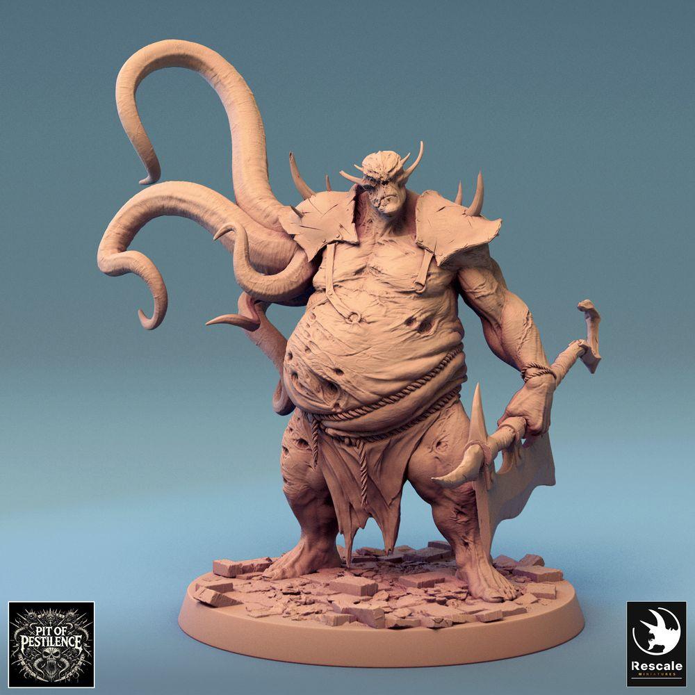 Productfoto Tabletop 28mm Lord of the Print (LotP) 0: Tabletop Miniatuur: Verderfde Henker-Demon met Hakenbladen-Axe - Tentakelmonster, Chaosbeest, Baasmonster (Corrupt Executioner D1) (24_08_D1)