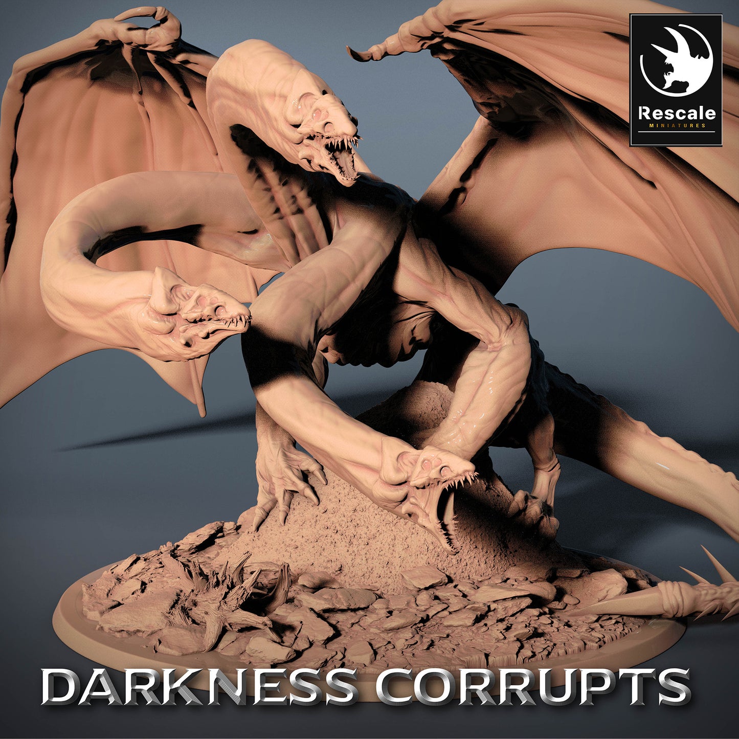 Productafbeelding 5 van 5: Tabletop Miniatuur: Hydra - meerkoppige slangenhydra, demonische drakenbroed met membranen vleugels, baasmonster uit de onderwereld (23_07_A)