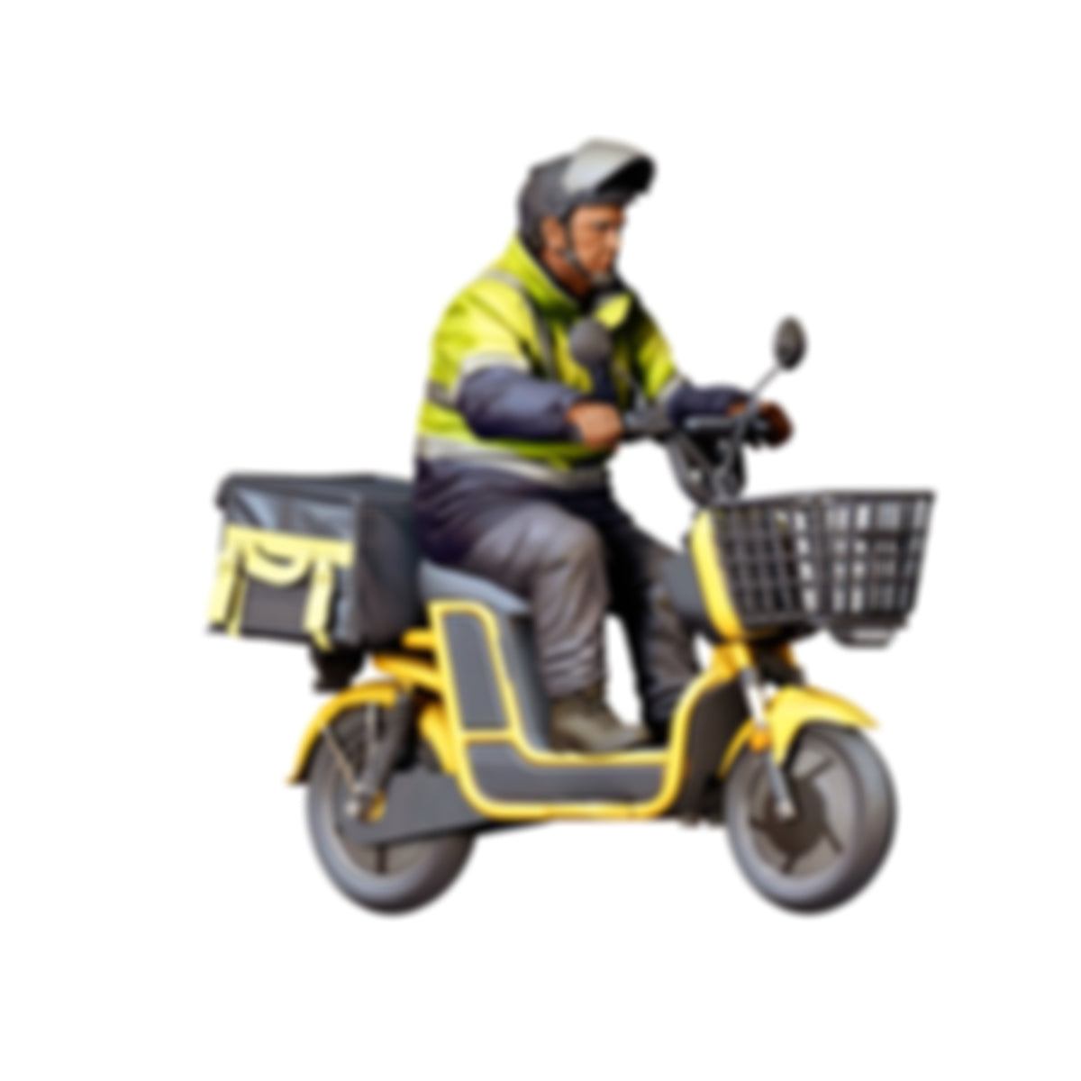 Diorama modelbouw productfoto 2: Zittende figuur: bezorger op scooter met voormand & transportbox (Ref. nr. 518)