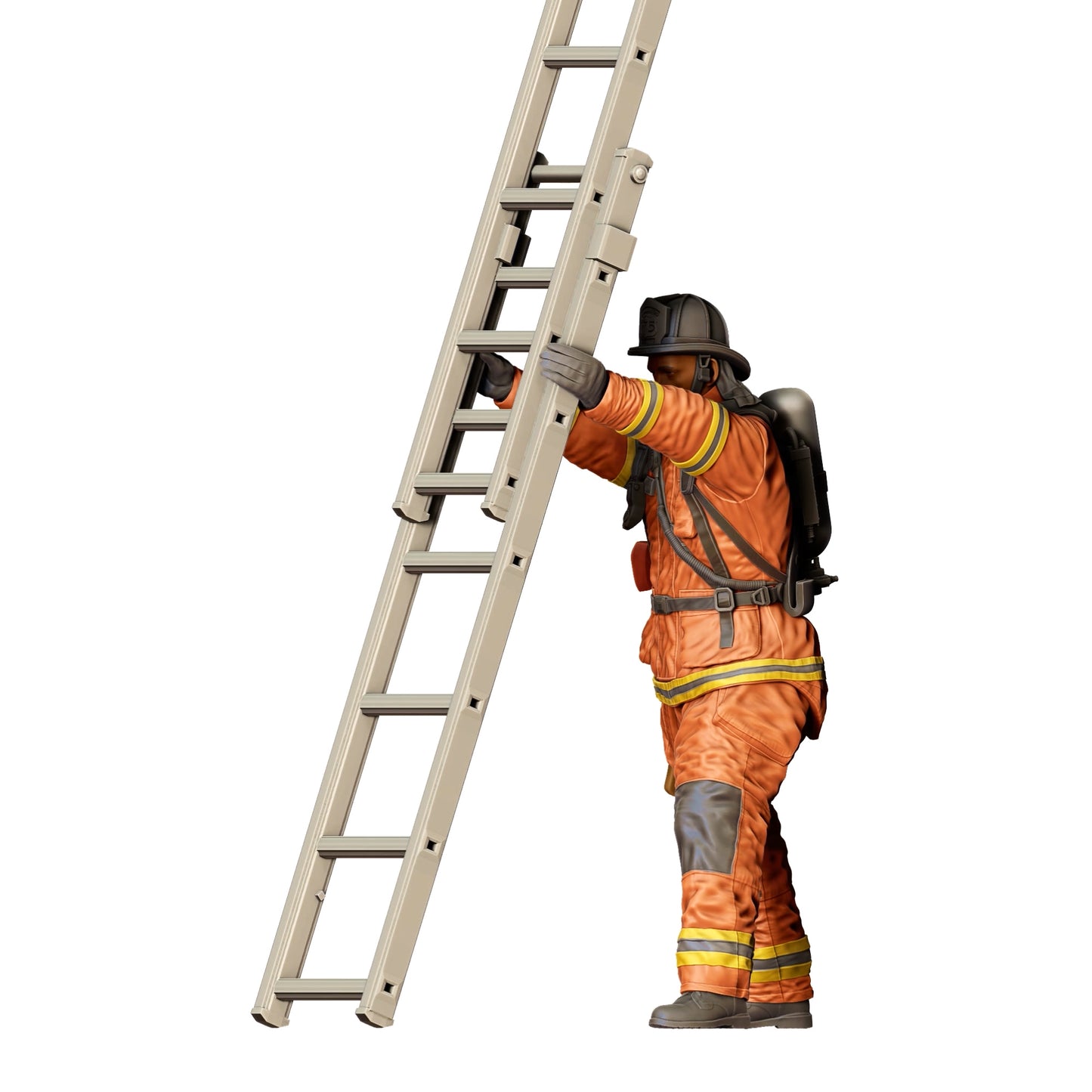 Diorama Modellbau Produktfoto 0: Feuerwehrmann Amerikanisch - Hält Leiter vorne (Ref. Nr. 309)