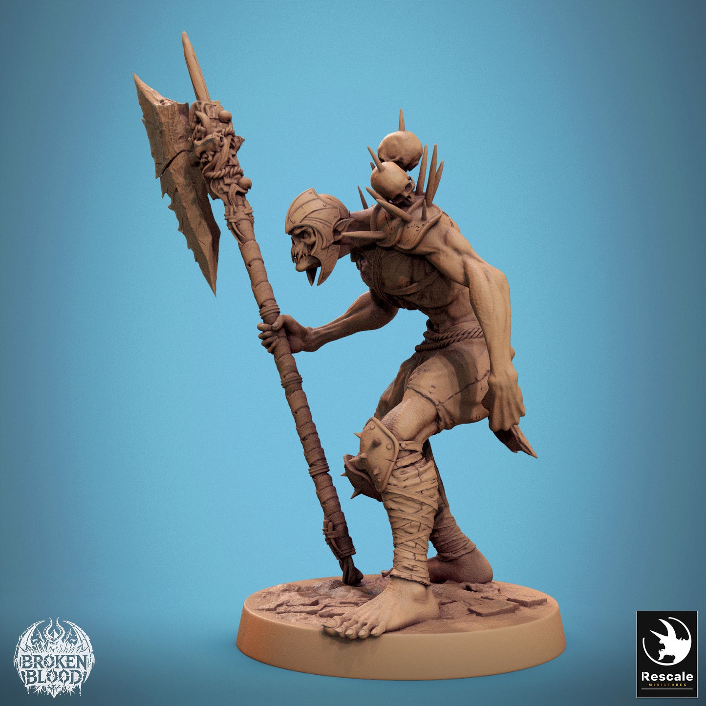 Productfoto Tabletop 28mm Lord of the Print (LotP) 1: Tabletop Miniatuur: Ghoul Berserker - Ondode Wachter met Grote Bijl, Demonische Hoofdjager (24_11_C15)