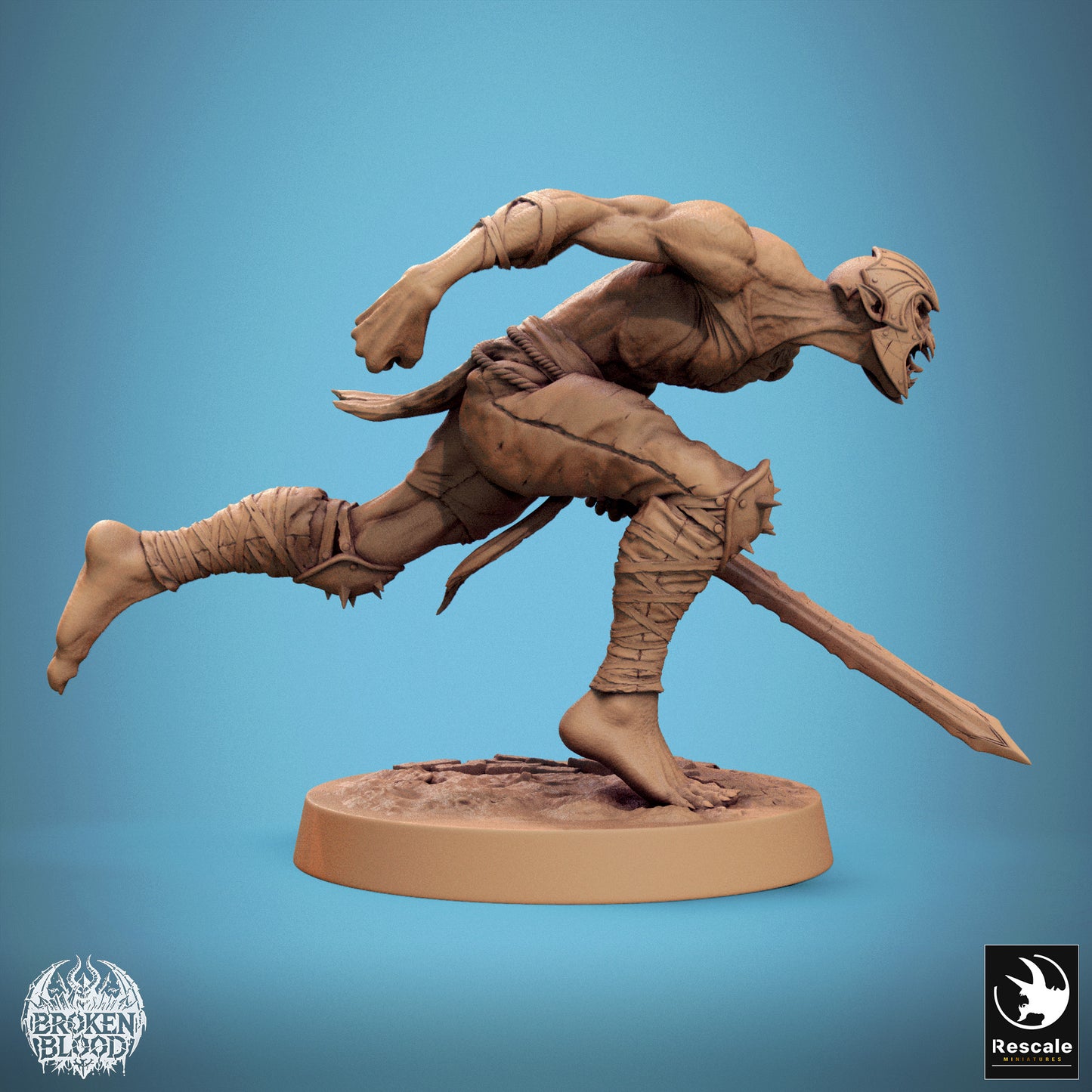 Productfoto Tabletop 28mm Lord of the Print (LotP) 1: Tabletop Miniatuur: Ghul Berserker Ravager, rennende Unhold-slechter met Krummschwert (24_11_C21)