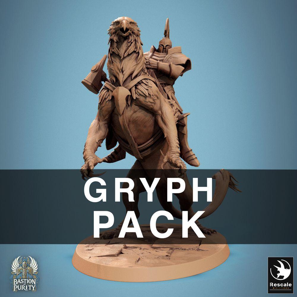 Productfoto Tabletop 28mm Lord of the Print (LotP) 0: Tabletop Miniatuur: Griffonridder Paladijn op Griffon, gepantserde beestenrijder met oorlogshamer, cavalerie-rijderfiguur (24_09_G10)