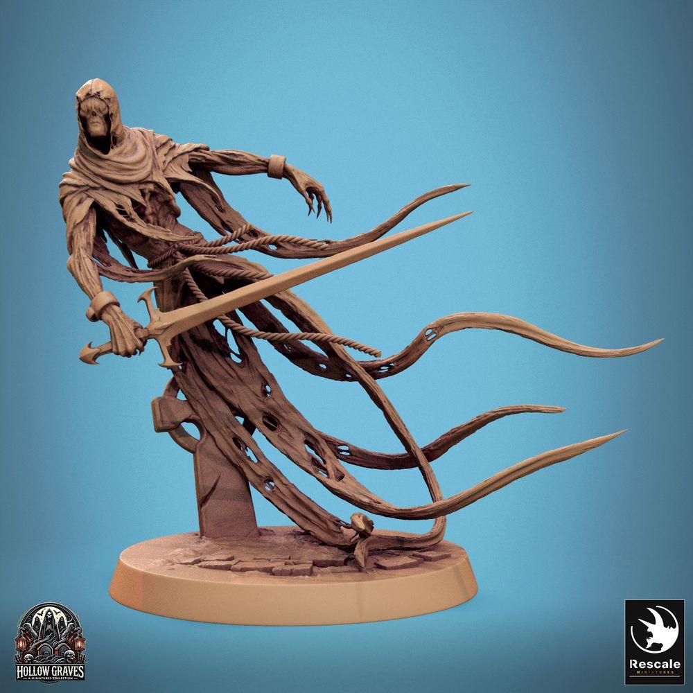 Productfoto Tabletop 28mm Lord of the Print (LotP) 0: Tabletop Miniatuur: Ondode Geestkrijger Wraith met Zwaard, spectrale Beul, Phantom-zwaardvechter, zwevende Bloedmeester (24_10_A7)