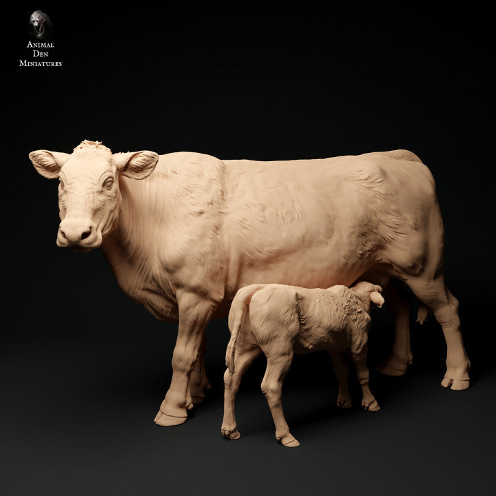 Productfoto Dierfiguur Diorama, Modelbouw: 0: Boerderij Dierfiguur: Koe en Kalf - Red Devon Koe