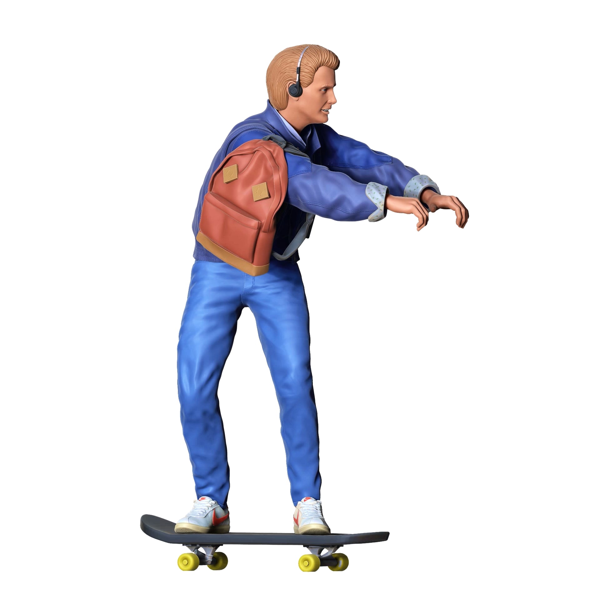 Productfoto diorama en modelbouw miniatuurfiguur: Skater - man op skateboard met rugzak