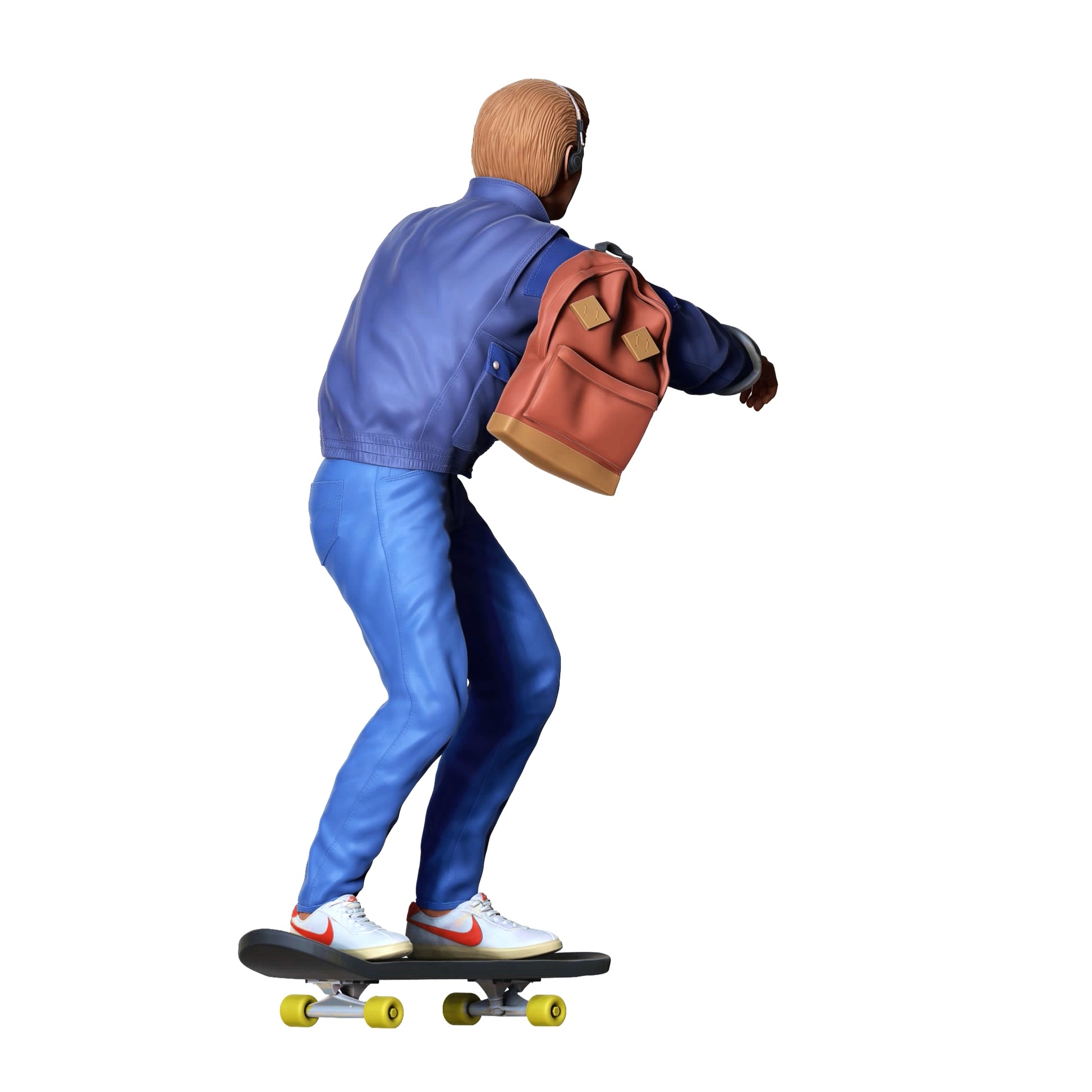 Productfoto diorama en modelbouw miniatuurfiguur: Skater - man op skateboard met rugzak