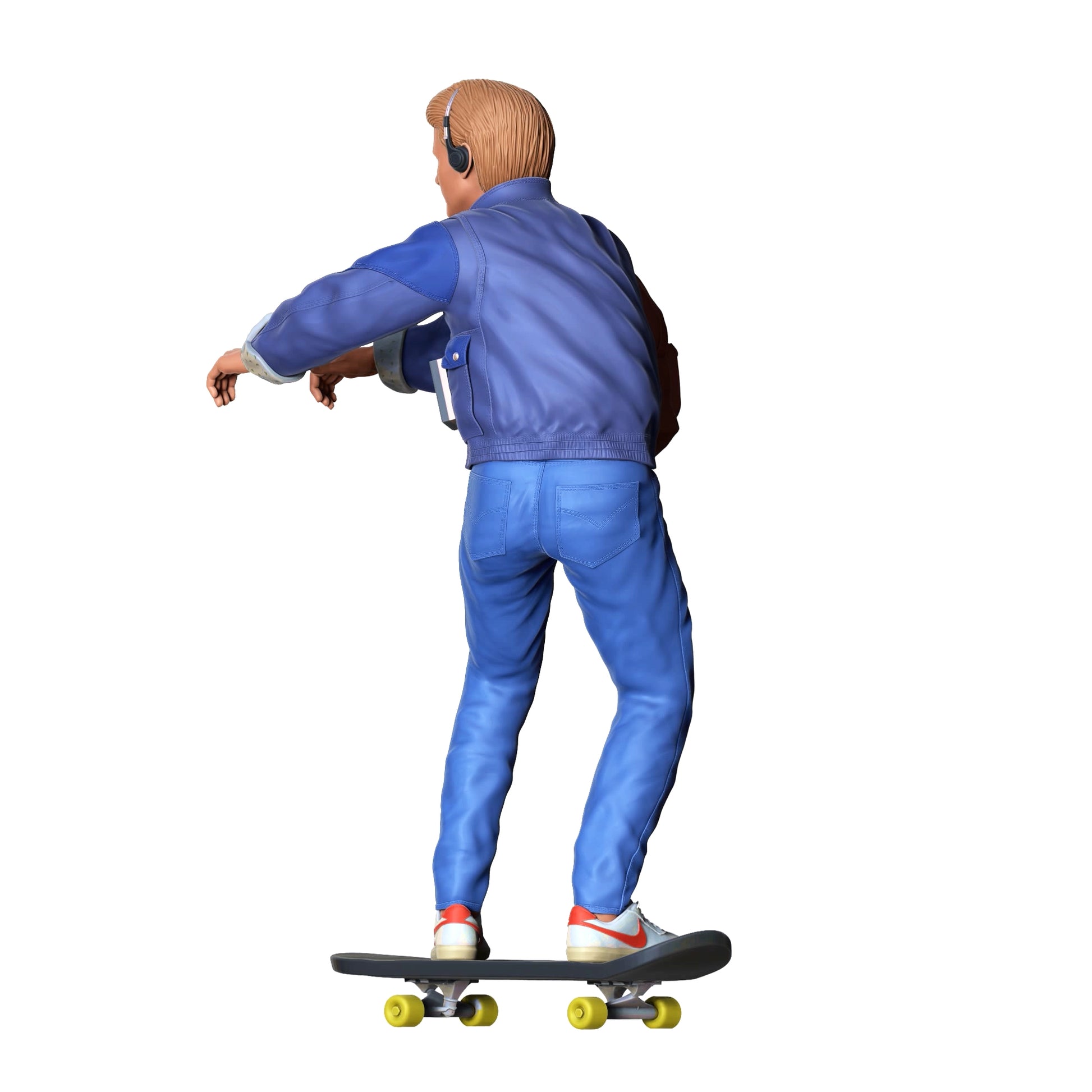 Productfoto diorama en modelbouw miniatuurfiguur: Skater - man op skateboard met rugzak