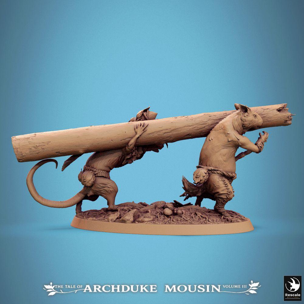 Productfoto Tabletop 28mm Lord of the Print (LotP) 1: Tabletop Miniatuur: Ratmenschen Drager-Duo - Nager Pionierteam met Spreng- of Rammlast, Beleidingswapen, Wargame Eenheid en Skirmish Proxies (25_07_Q11)