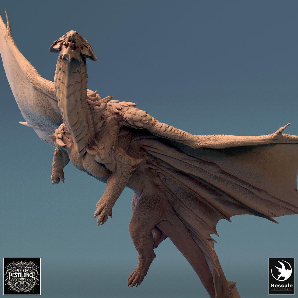 Productfoto Tabletop 28mm Lord of the Print (LotP) 0: Tabletop Miniatuur: Legendarische Messingdraken (Brass Dragon), Grote Draak in Vlucht, Vliegende Draak, Draakmodel, Rollenspel-Miniatuur, Bossmonster (24_08_I)
