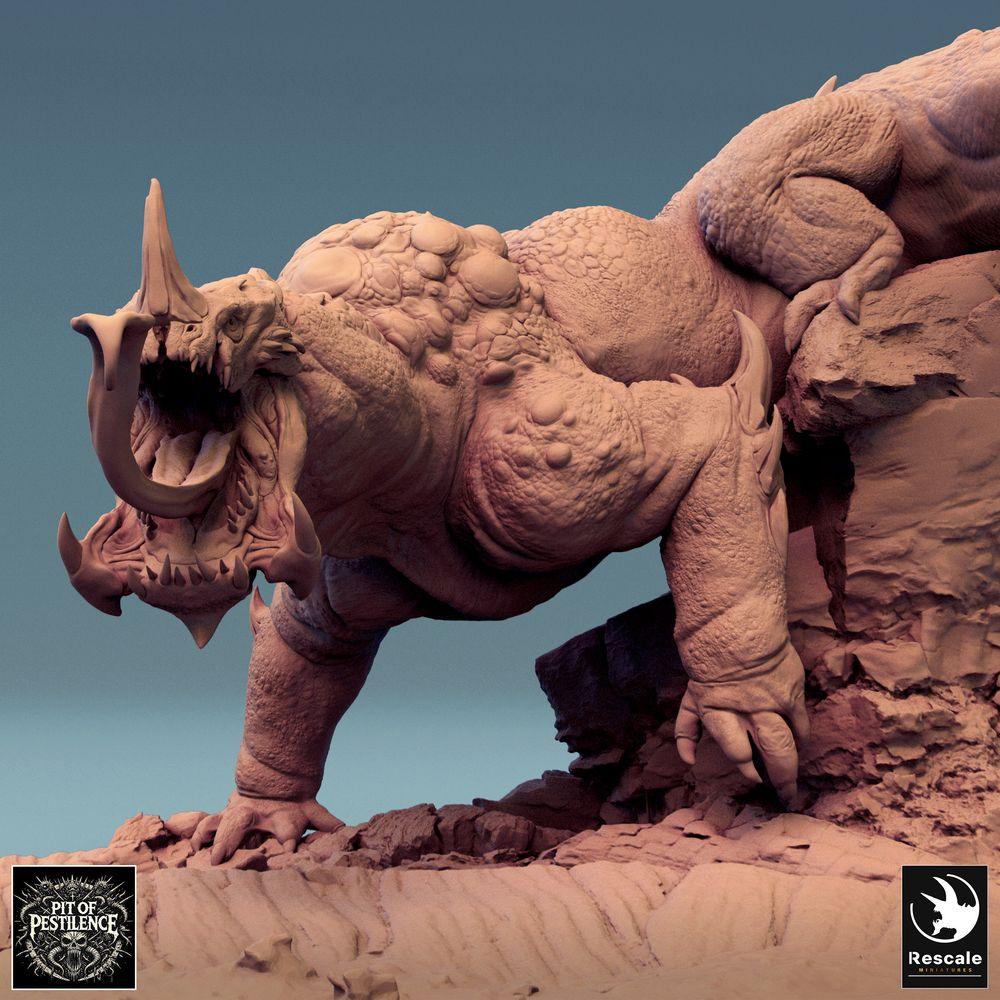 Productfoto Tabletop 28mm Lord of the Print (LotP) 0: Tabletop Miniatuur: Beestenrijder op Hagedisbeest - Barbaren-kampioen met Halberd, demonisch rijdier, baasmonster, scenische basis (24_08_C1)
