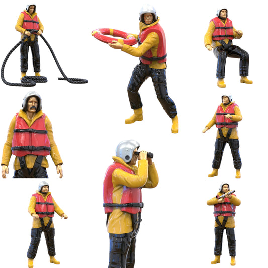 Productfoto diorama en modelbouw miniatuurfiguur: reddingsboot set, 8 figuren