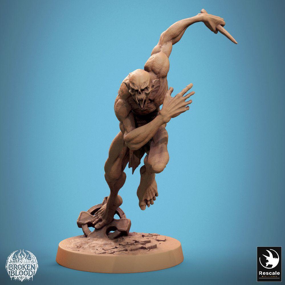 Productfoto Tabletop 28mm Lord of the Print (LotP) 0: Tabletop Miniatuur: Wilde Ghul in Sprongaanval met Klauwen - Ghul, ondode gruwel, roofmonster, nachtjager, baasmonster/elite-tegenstander (24_11_B1)