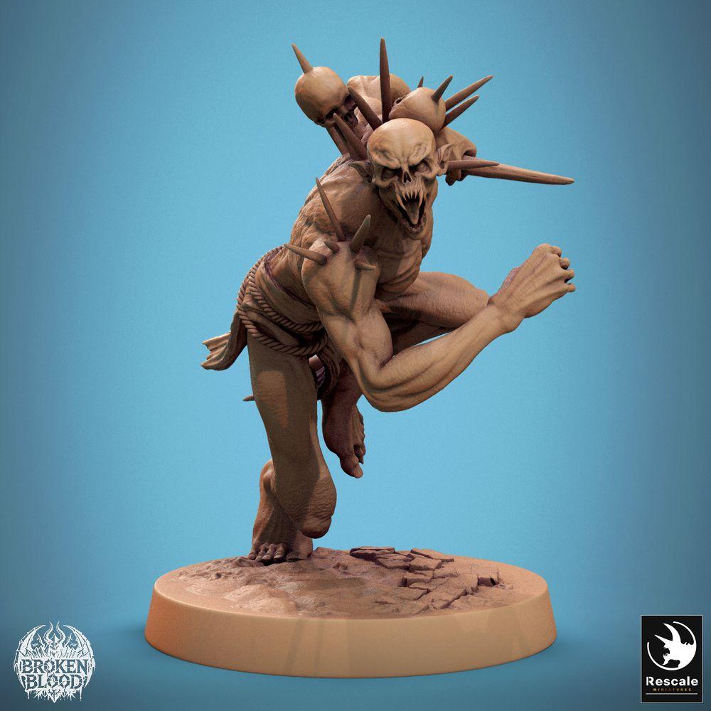 Productfoto Tabletop 28mm Lord of the Print (LotP) 0: Fantasy figuur: Wilde Ghoul Helldemon - aanvallende demonische berserker, close-combat slager met klauwen, botsporen en trofeeën (24_11_B5)