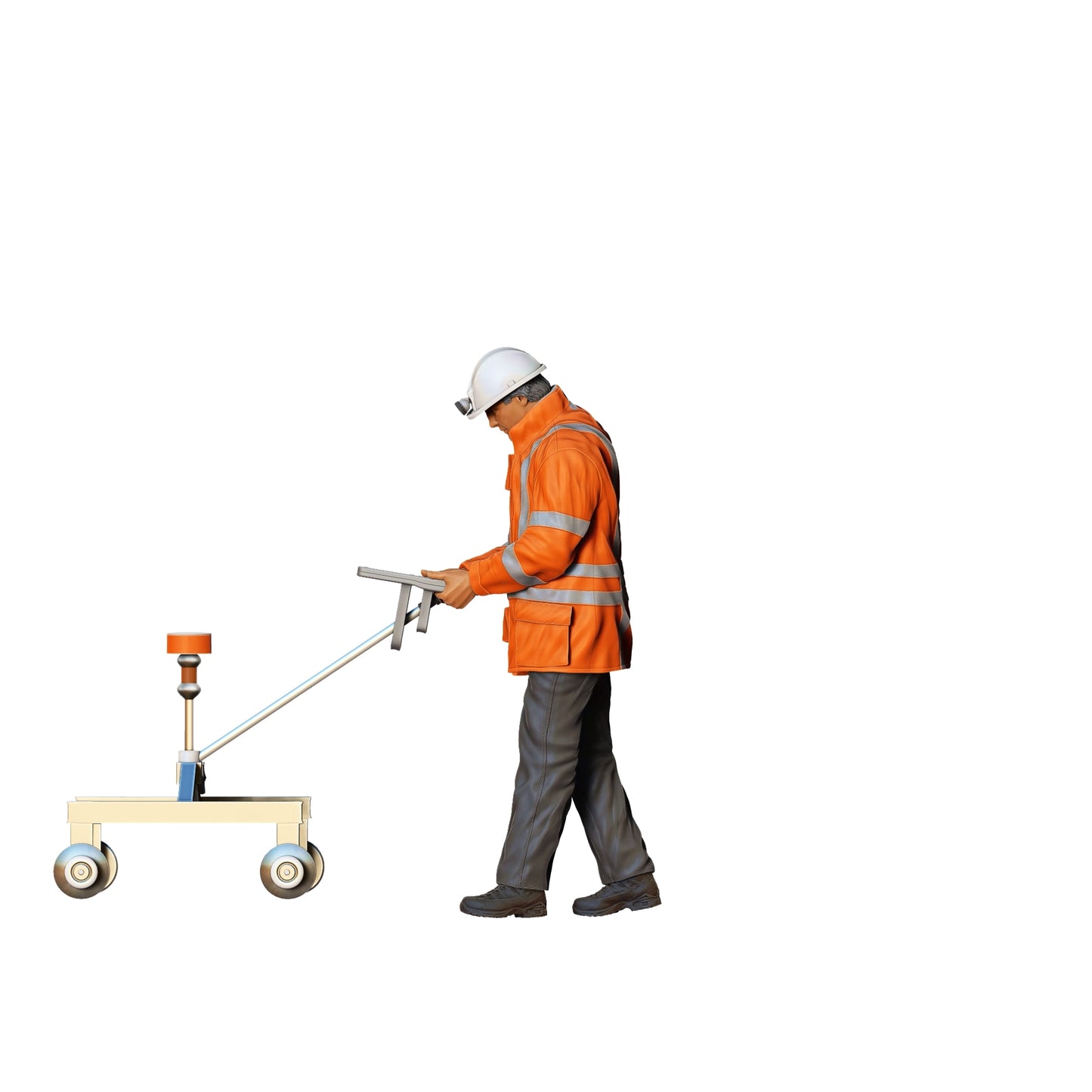 Productfoto 0: Wegenwerker met meetwagen: Landmeter op de bouwplaats