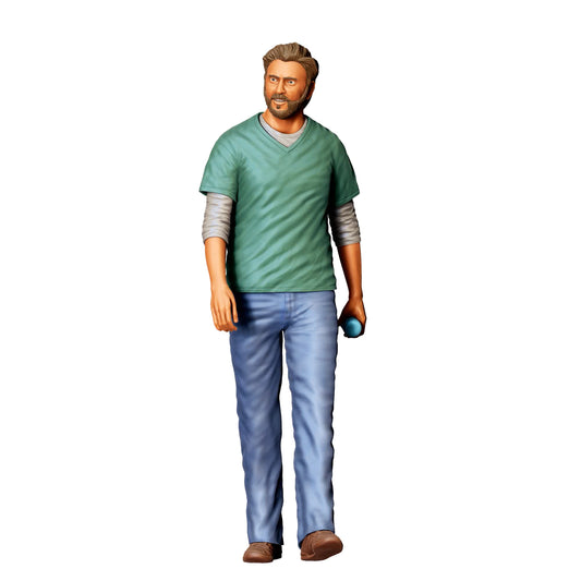 Diorama modelbouw productfoto 0: Man met shirt en fles - lopende figuur in casual dagelijkse kleding (Ref. Nr. 419)