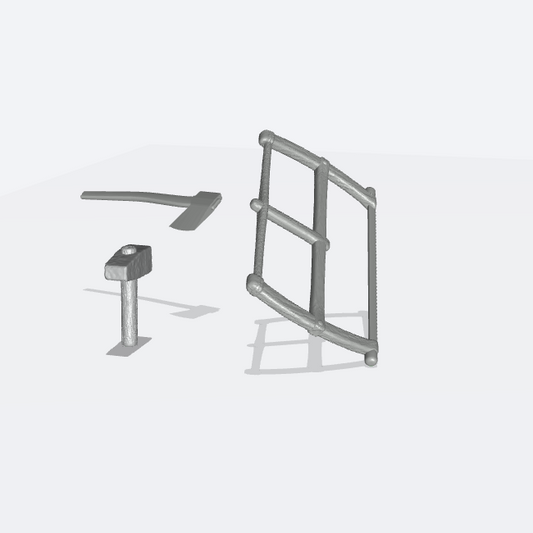 Productfoto Miniatuur Meubels, Inrichting Diorama en Modelbouw 0: Middeleeuwse Smid: 3 Gereedschappen - Hamer, Zaag en Bijl (Ref. 54D)